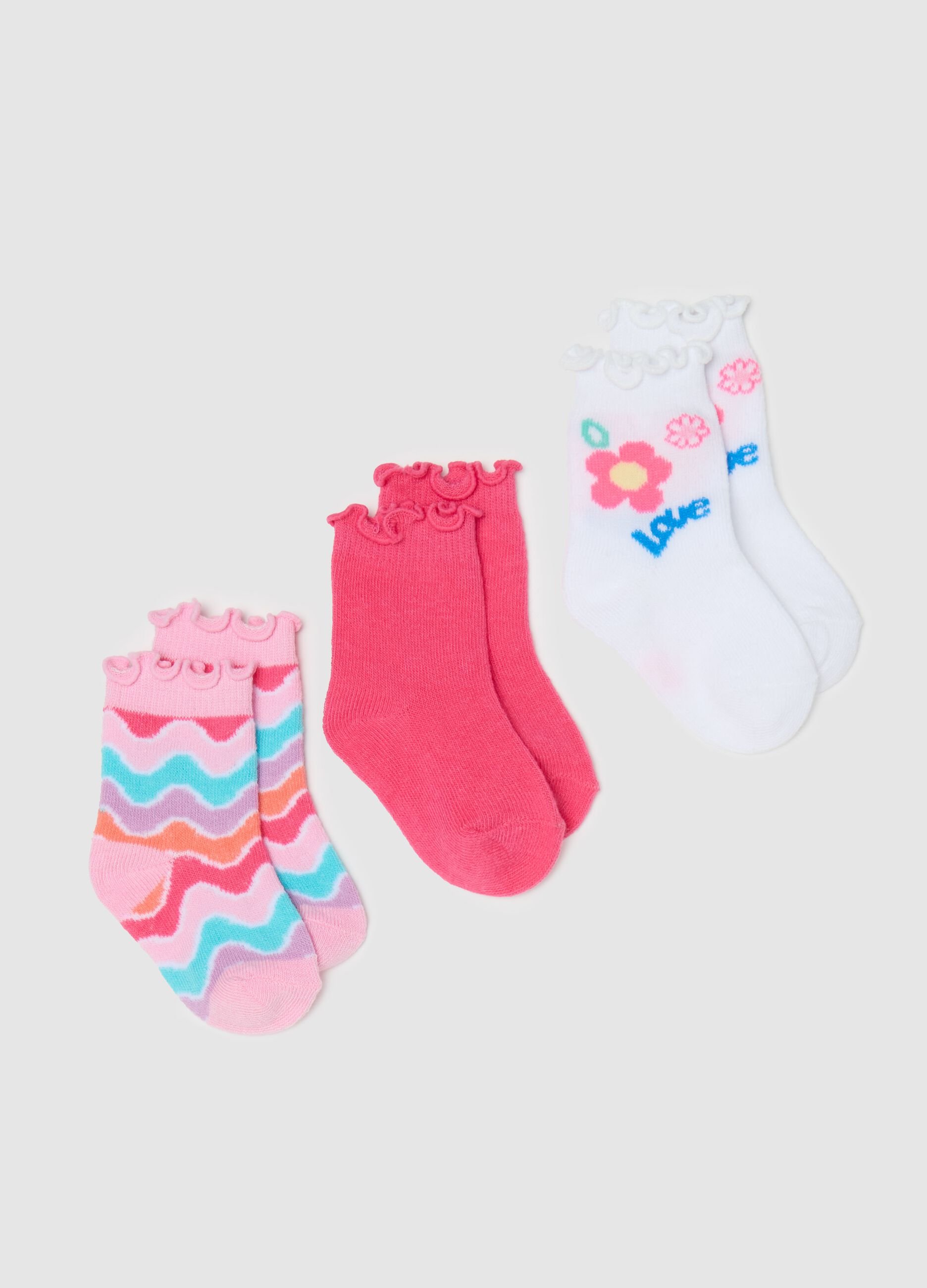 Tripack calze con disegno righe e fiore