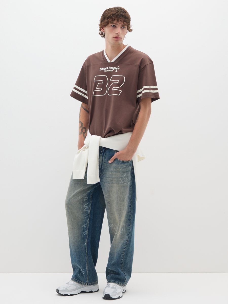 Jeans blu a vita bassa in puro cotone denim_0