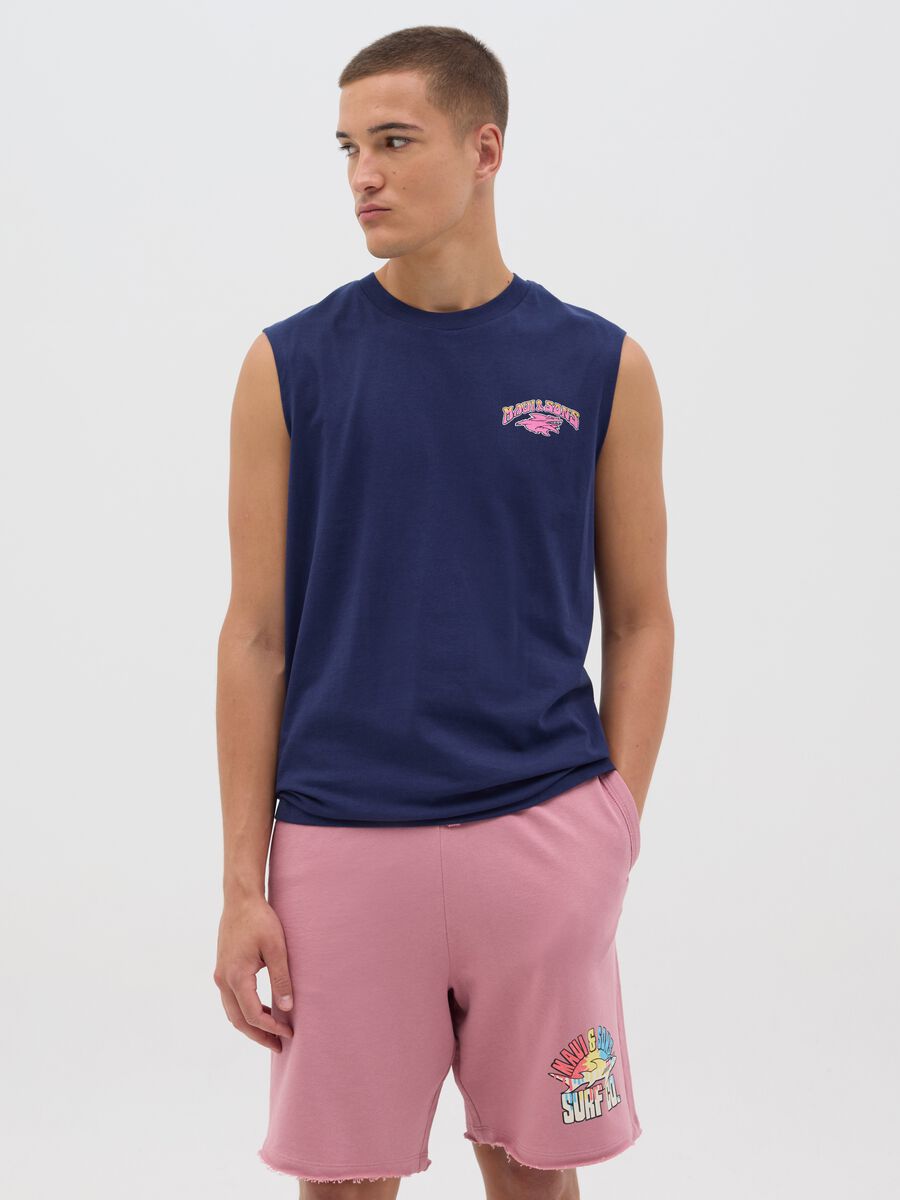 Men's Sleeveless Blue Cotton Tank Top_0