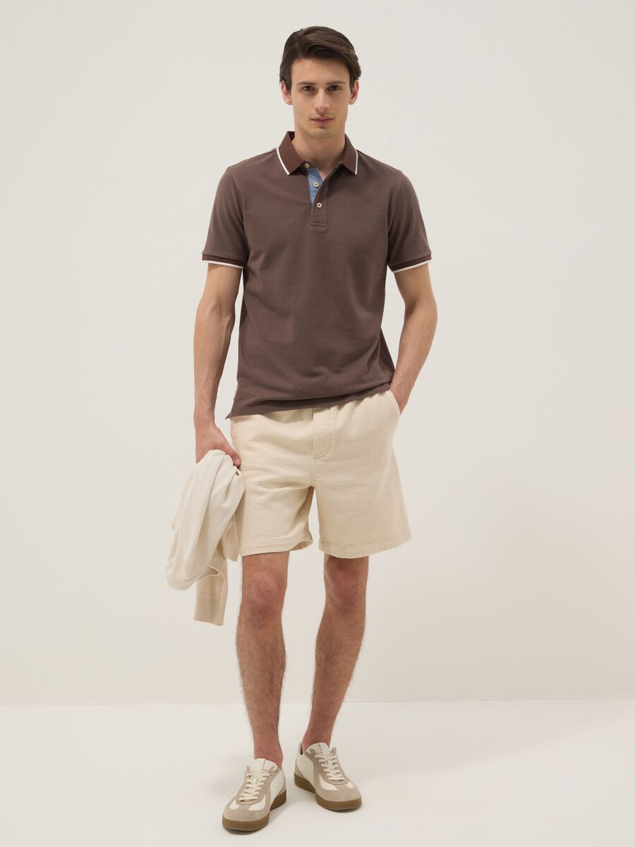 Brown pure cotton polo shirt with classic collar_1