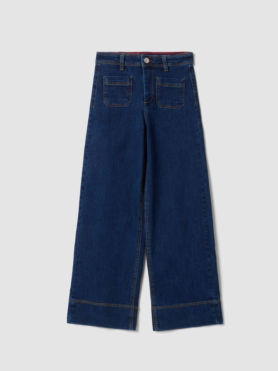 Jeans blu culotte in cotone elasticizzato per ragazza_0