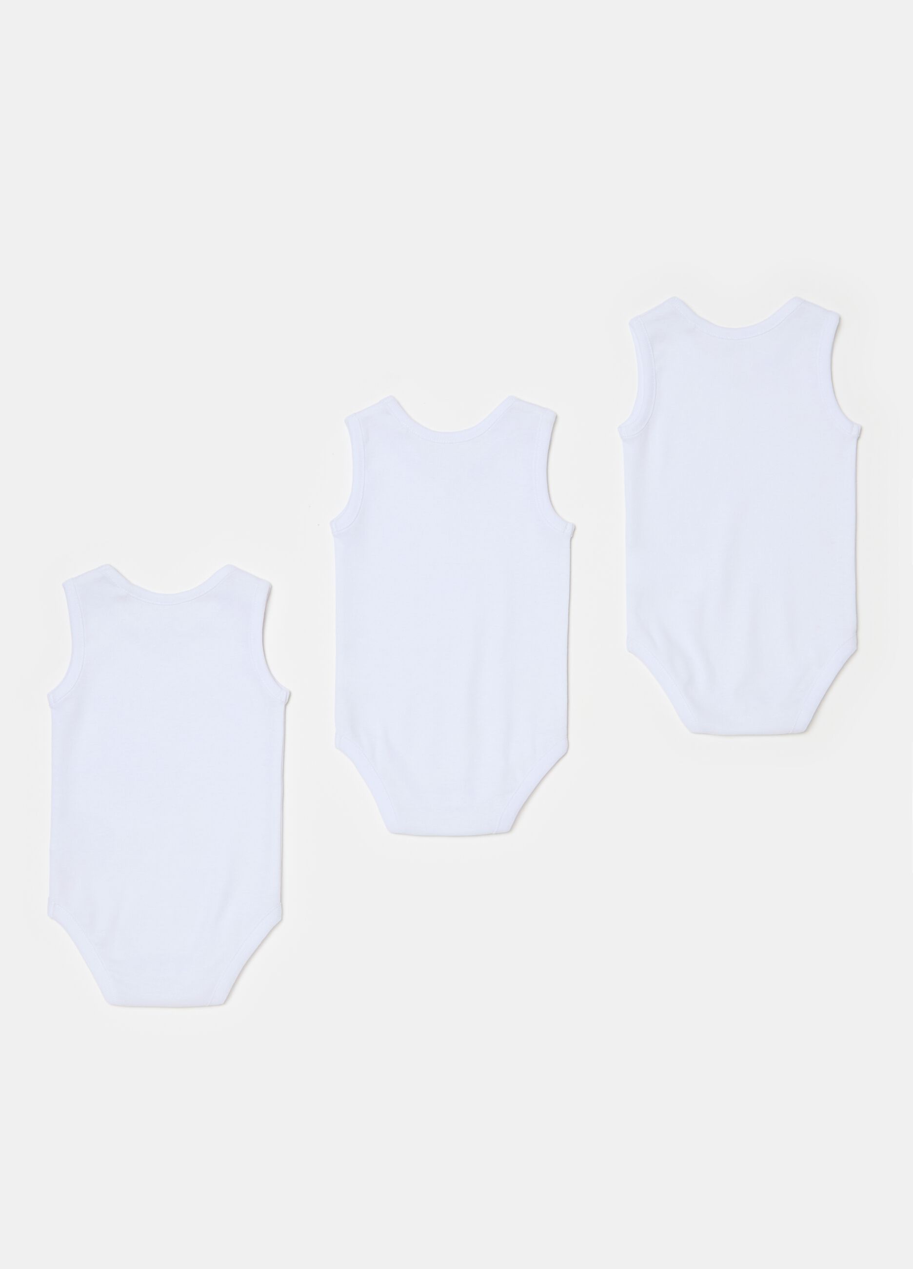 Three-pack sleeveless bodysuits in cotton