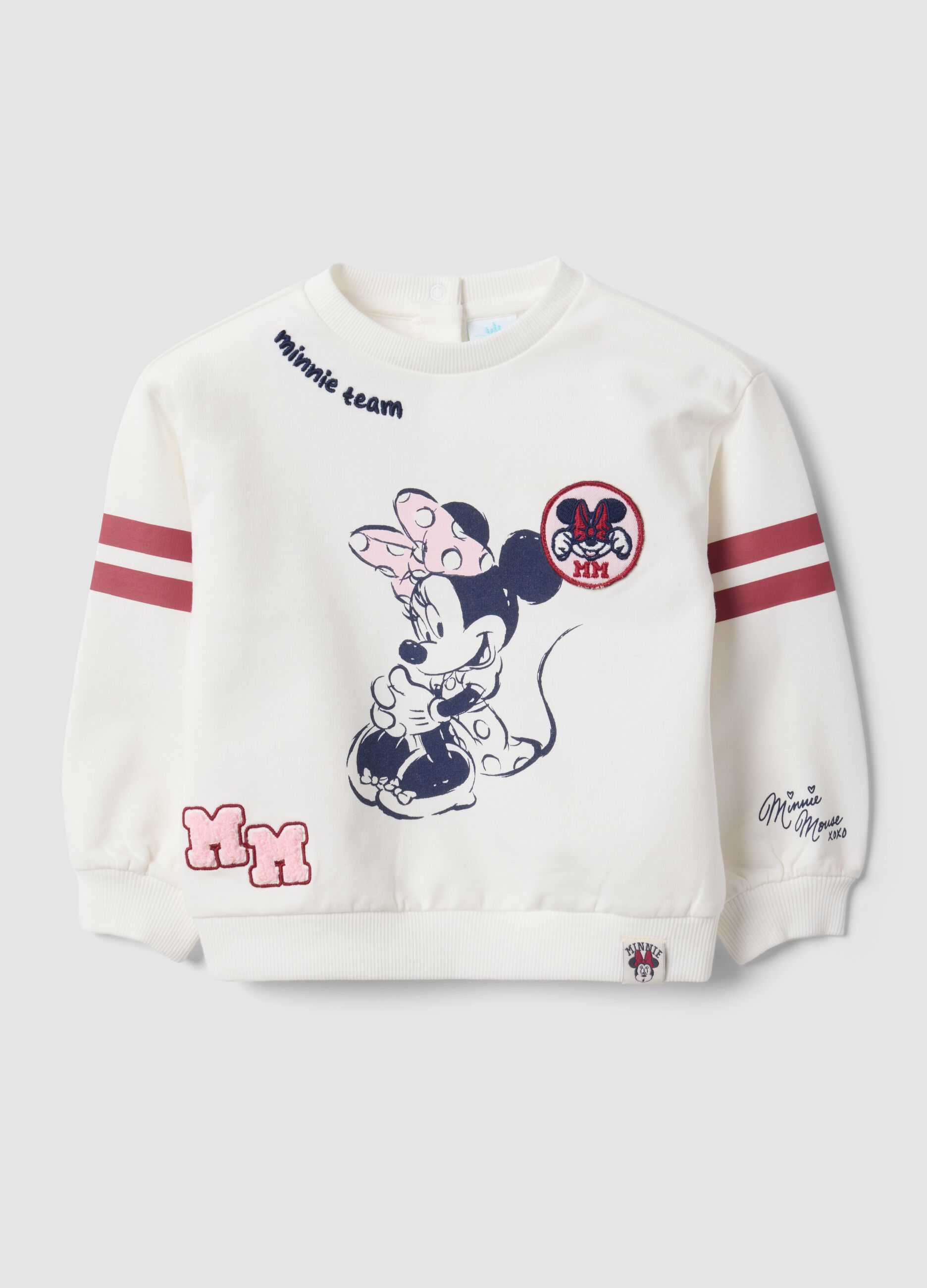 Felpa bianca in cotone organico elasticizzato con stampa Minnie