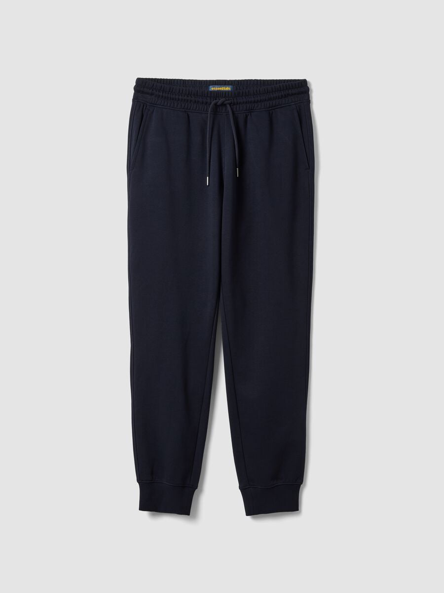 Blue cotton-blend joggers with cuffed hem and drawstring_5
