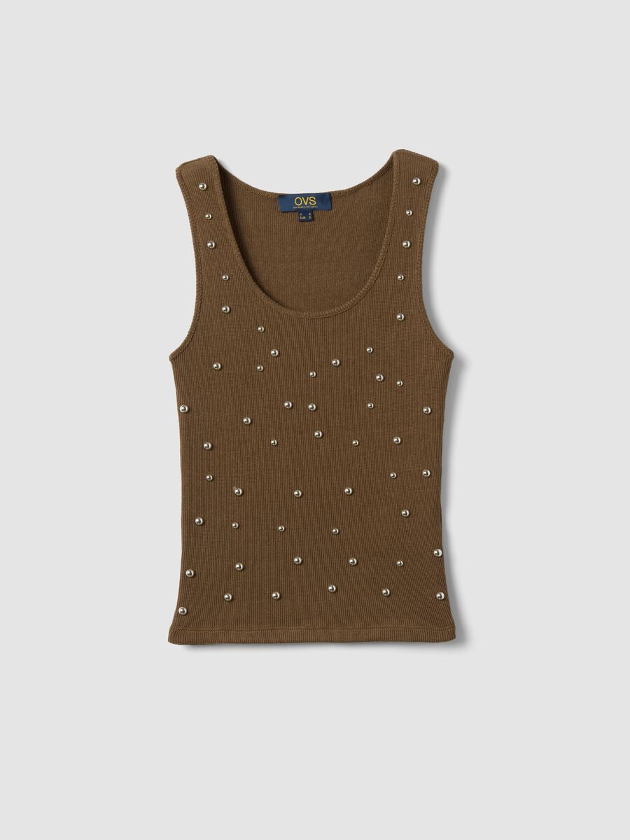 Brown regular fit tank top with metal embellishments_4