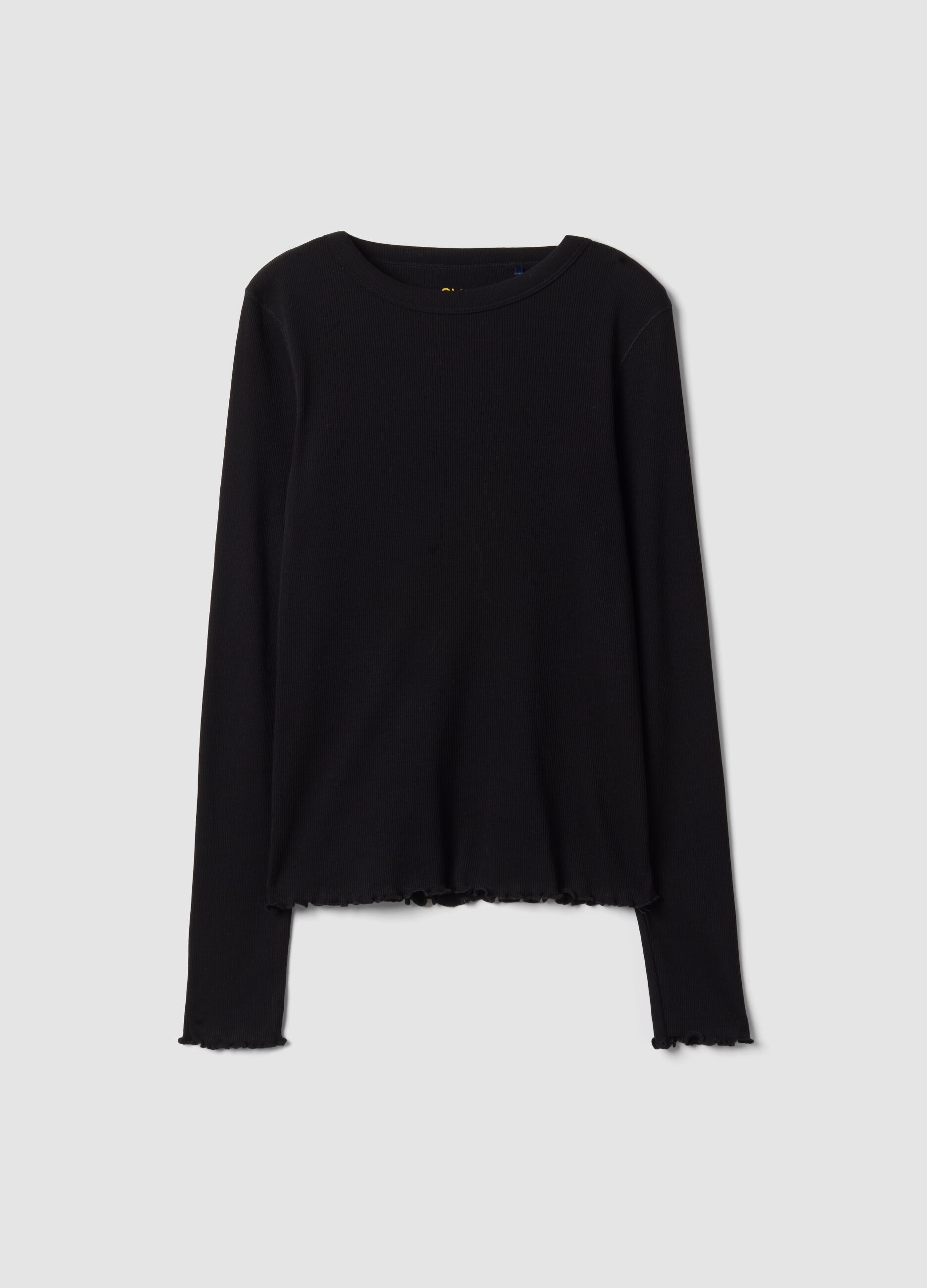T-shirt nera in puro cotone a maniche lunghe girocollo regular fit