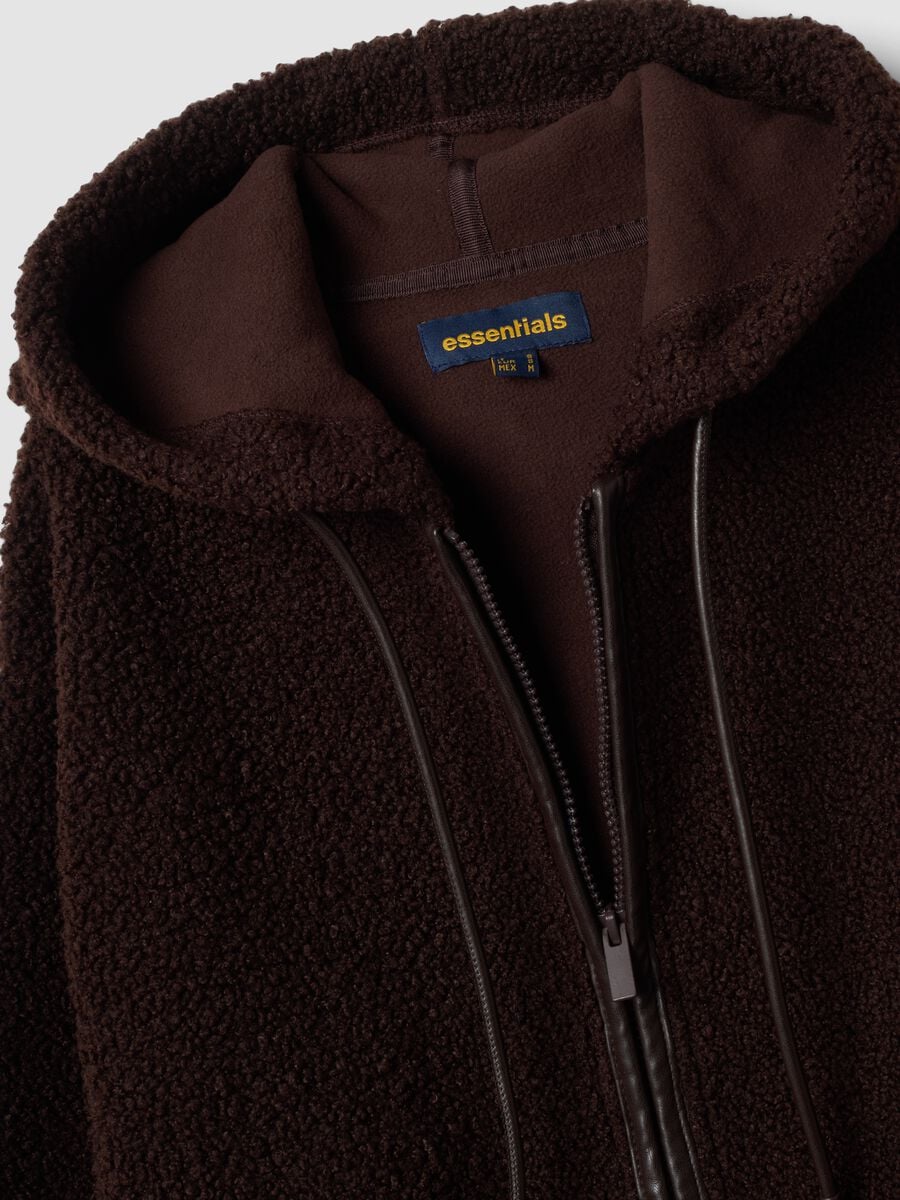 Dark brown sherpa hoodie sweatshirt with crew neck_1