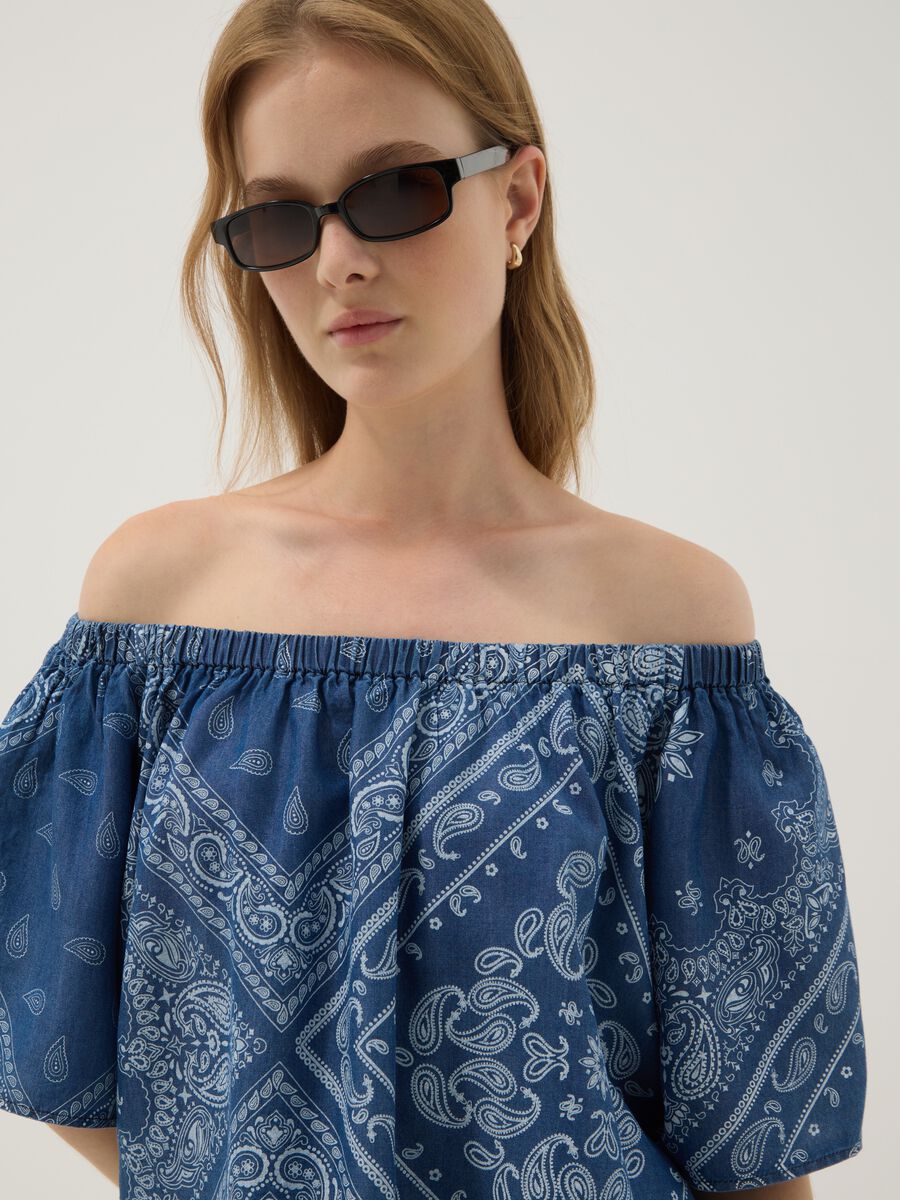 Blue pure lyocell paisley print blouse, regular fit_0