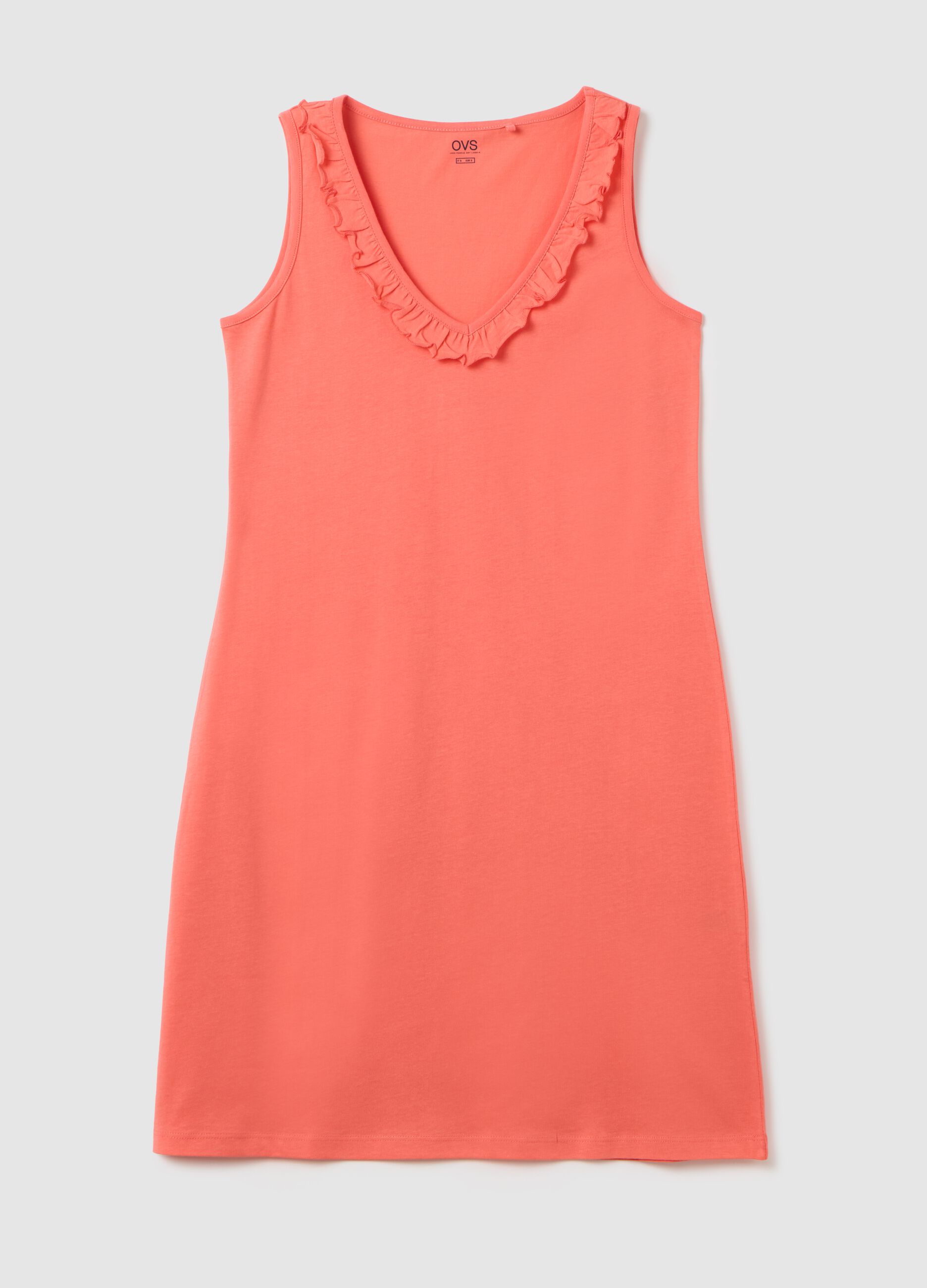 Camicia da notte da donna in puro cotone arancione con volant