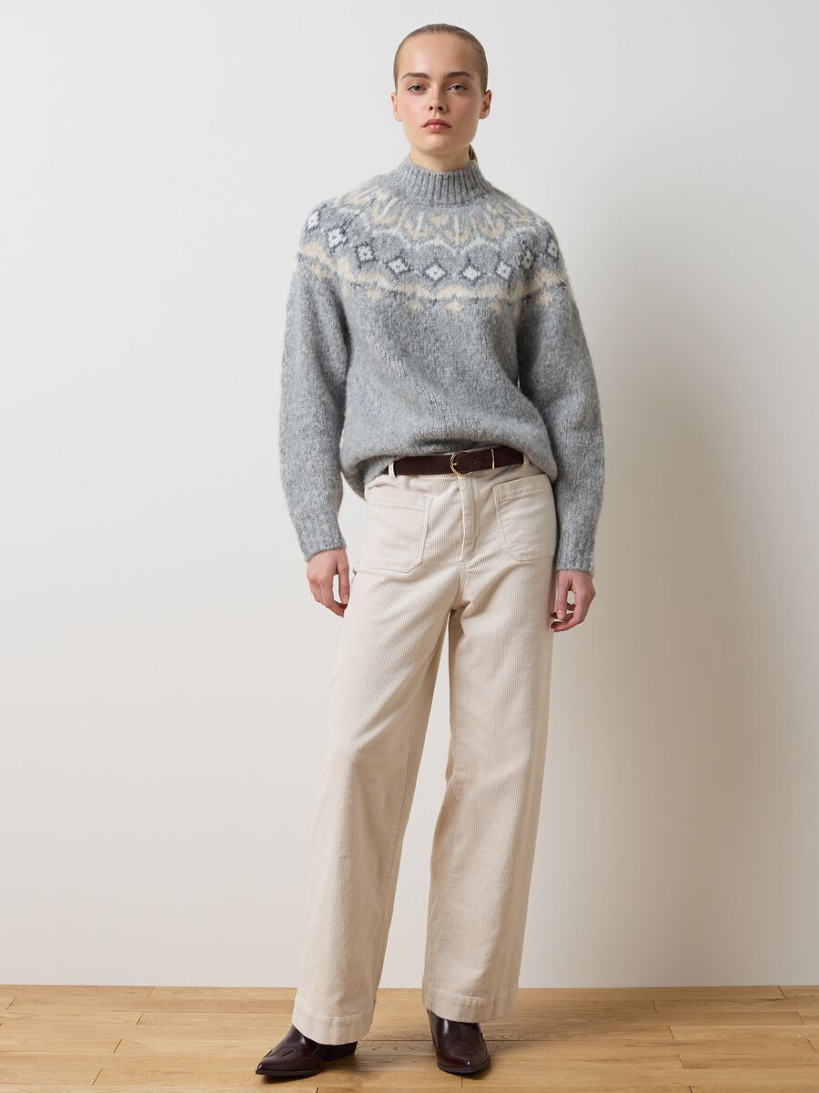 Multicolour Vulcan Collar Sweater Regular Fit with Jacquard Patterns_2