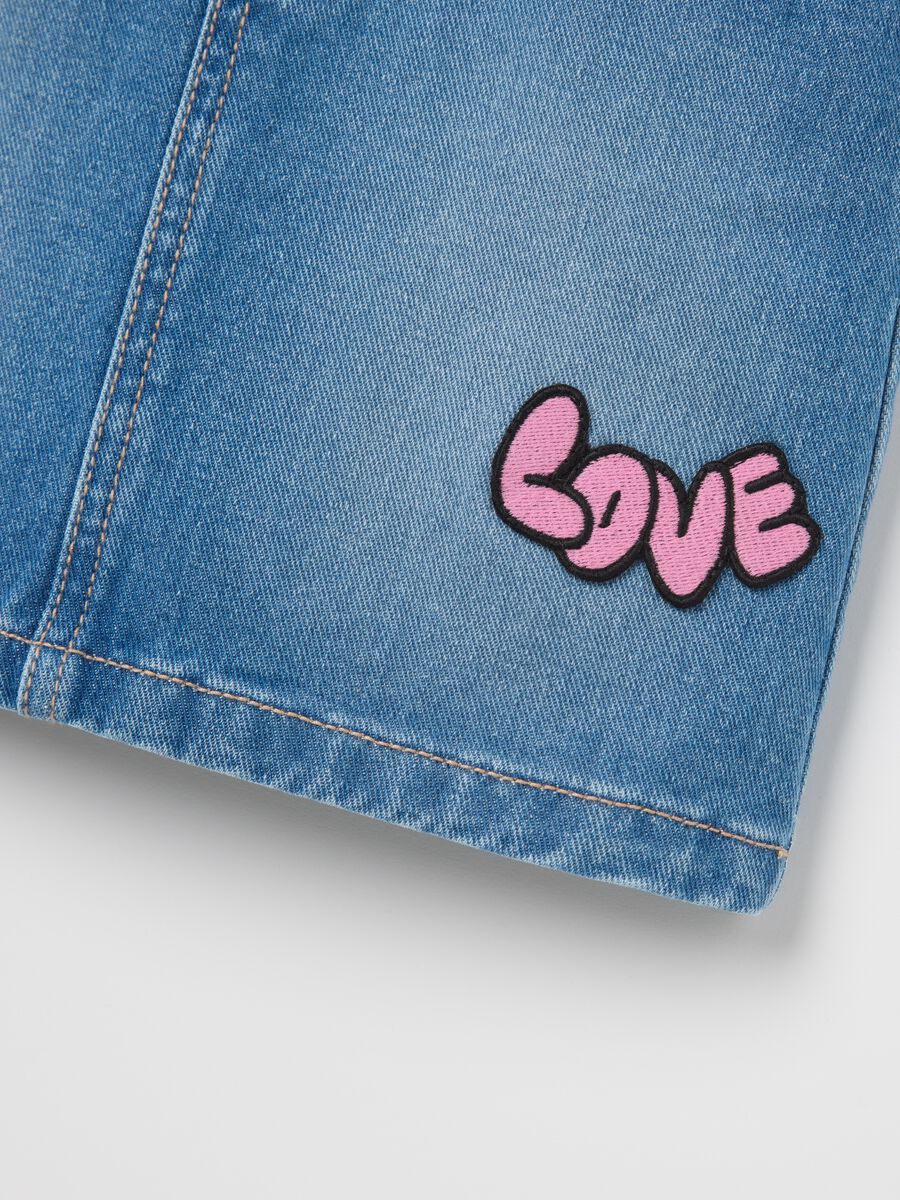 Denim pinafore with "Love" patch and diamantés_3