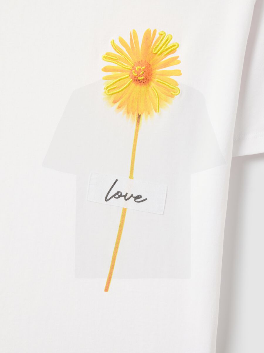 White pure cotton regular fit t-shirt with floral print_5