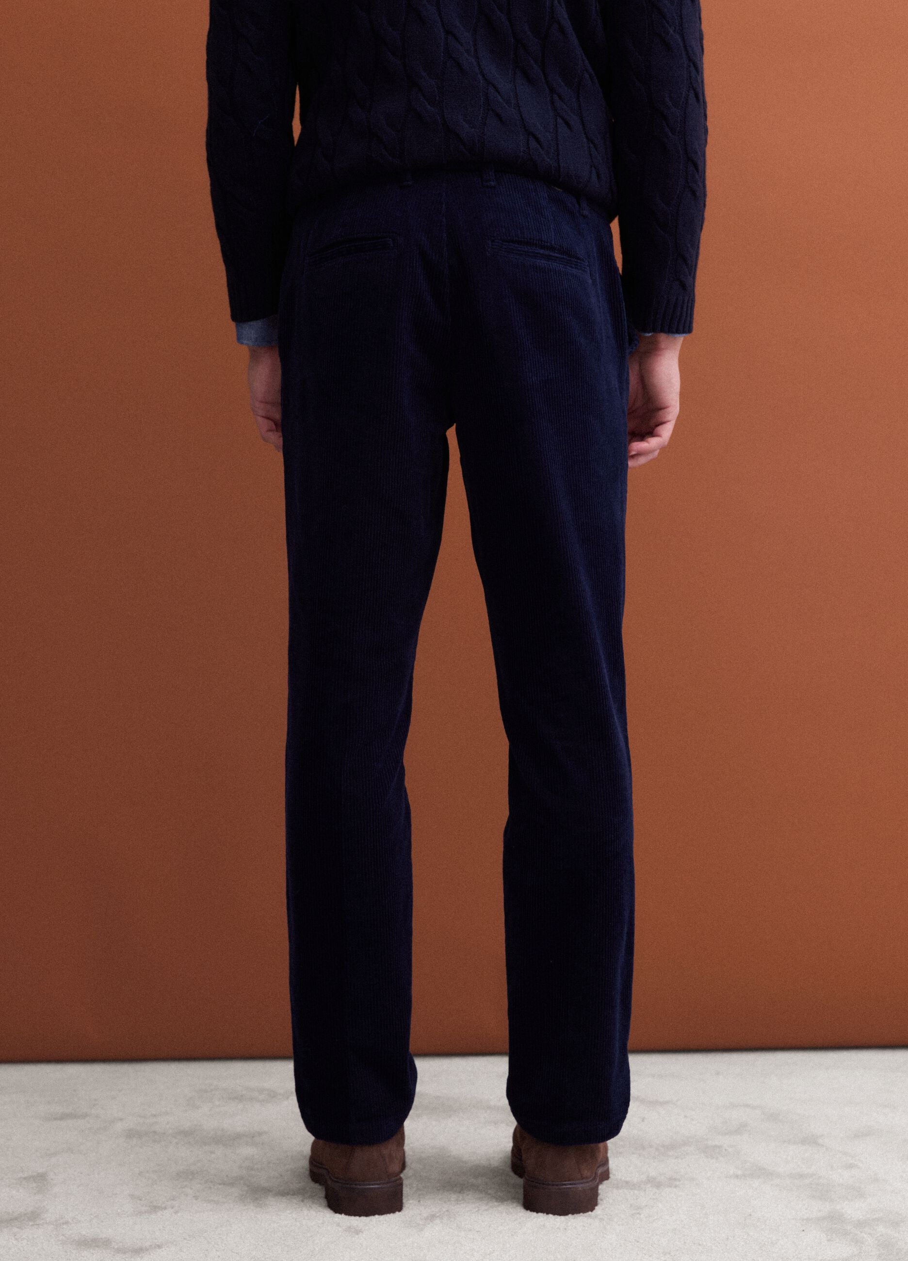 Navy stretch cotton corduroy regular-fit chino trousers