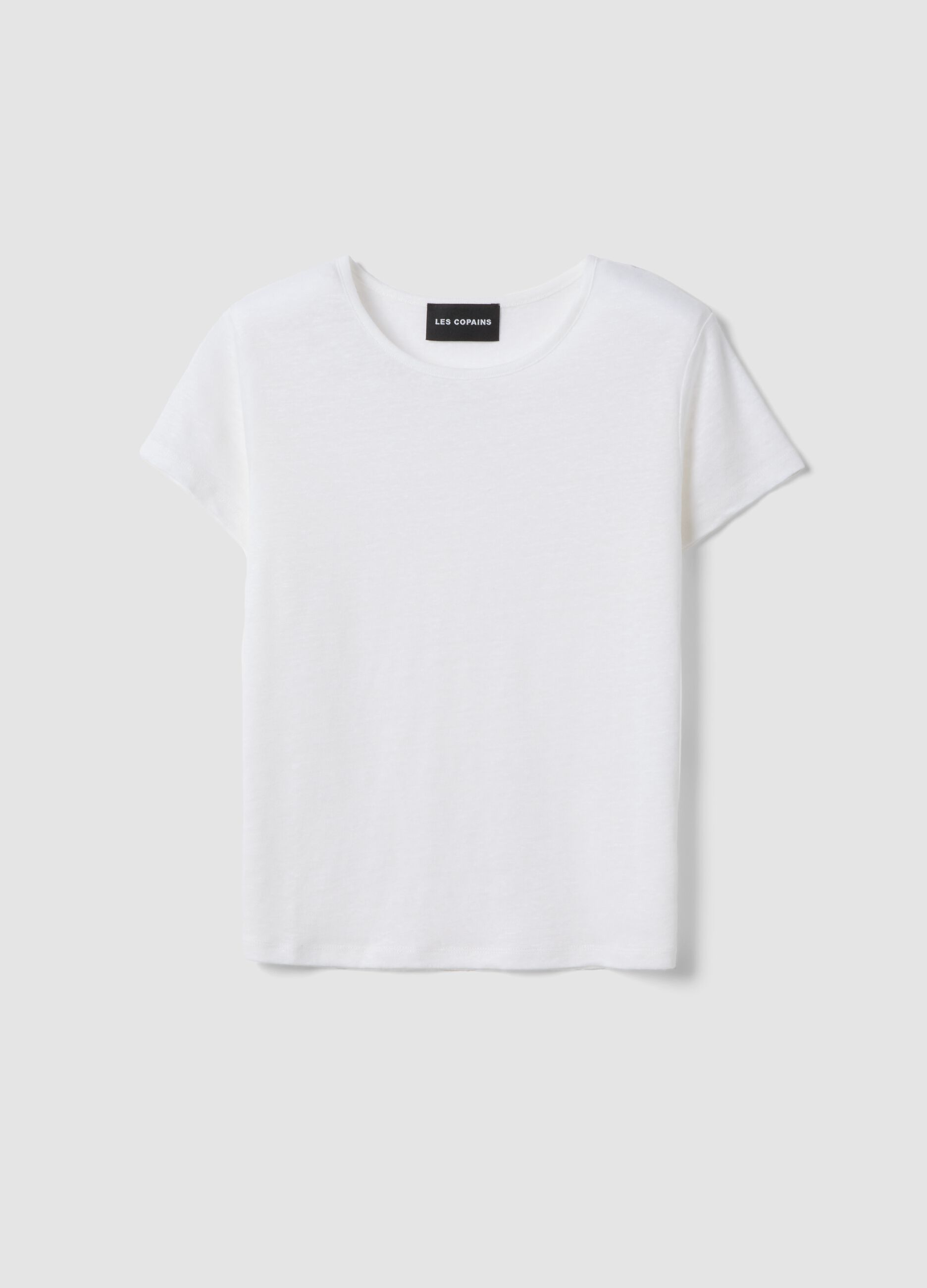 White pure linen short-sleeve T-shirt, regular fit