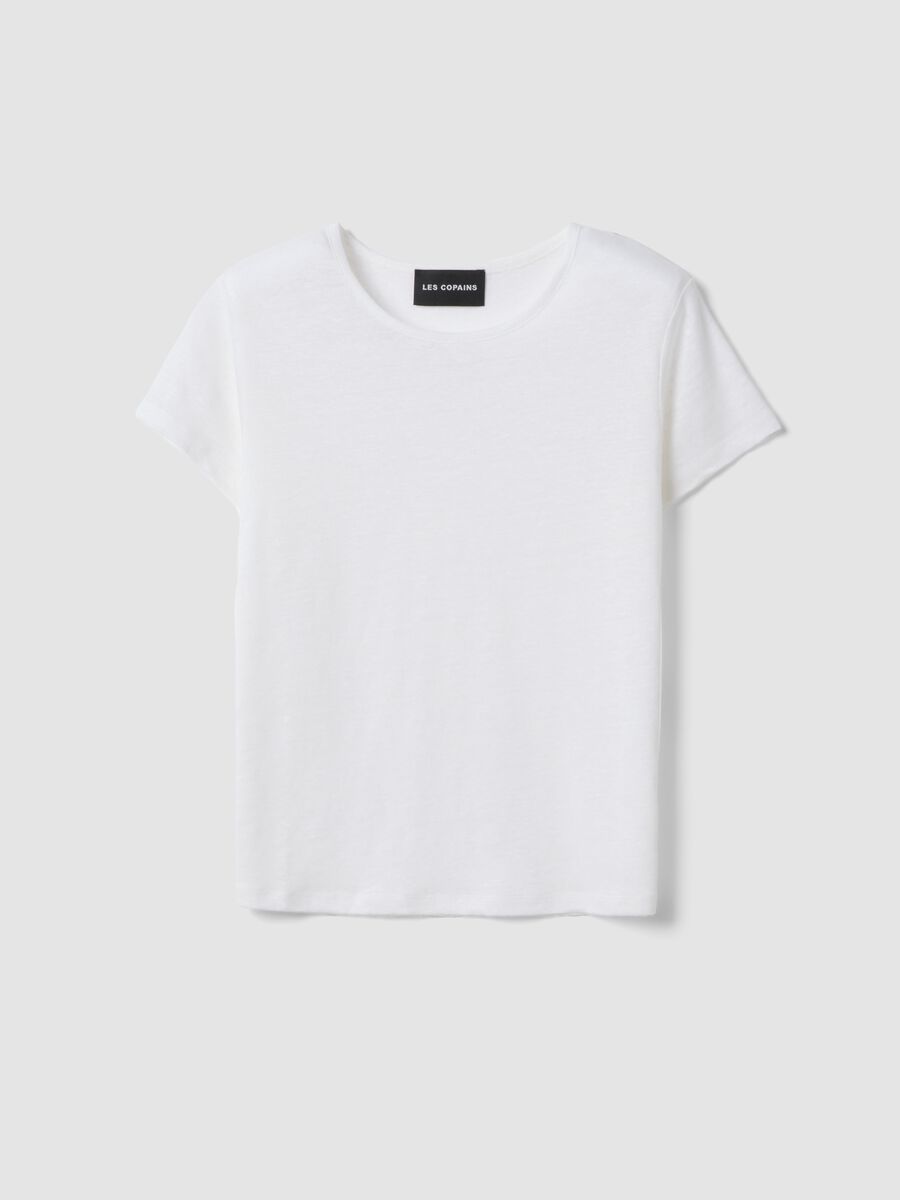 White pure linen short-sleeve T-shirt, regular fit_4