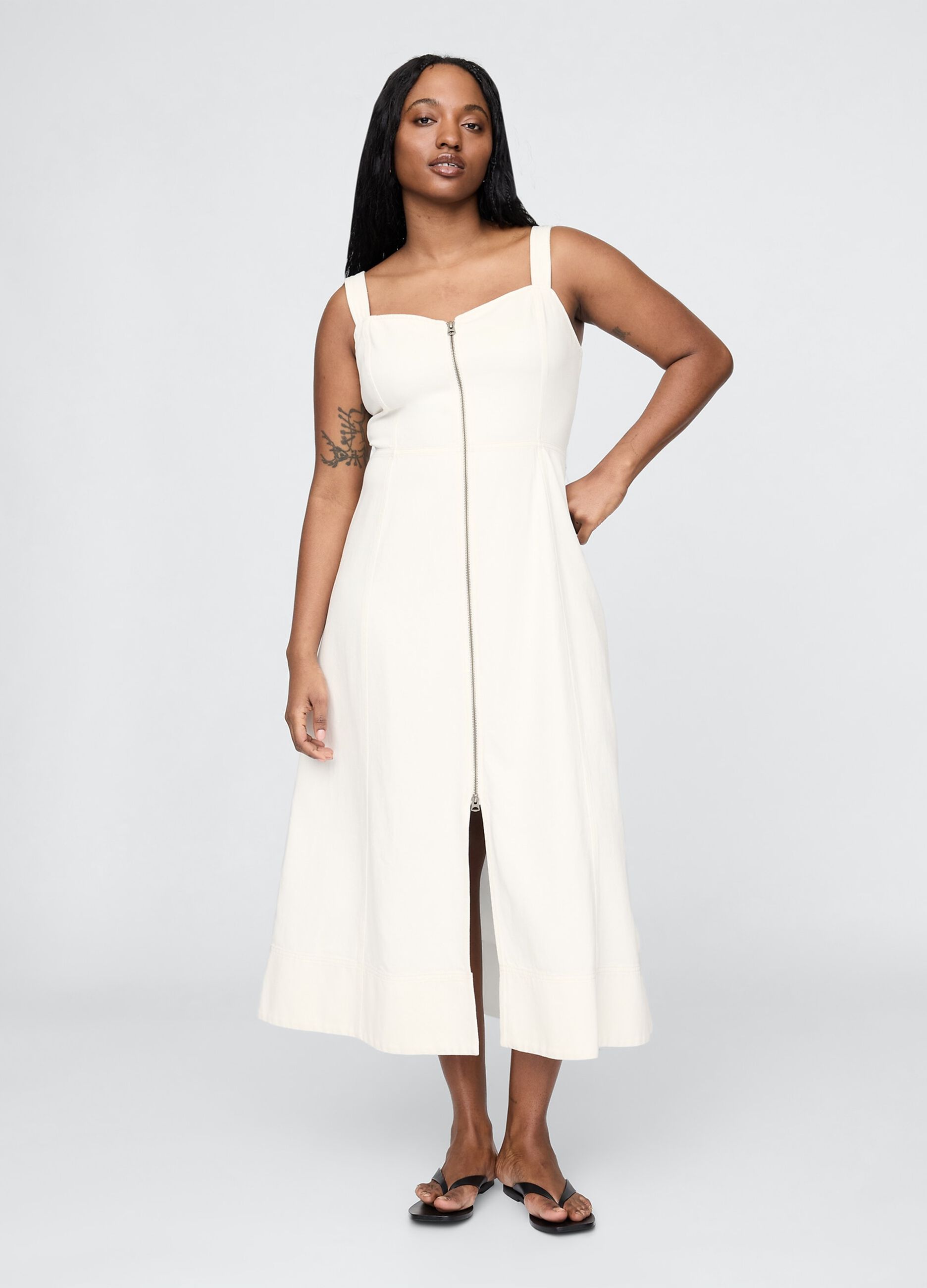 White Long Dress with Front Zip
