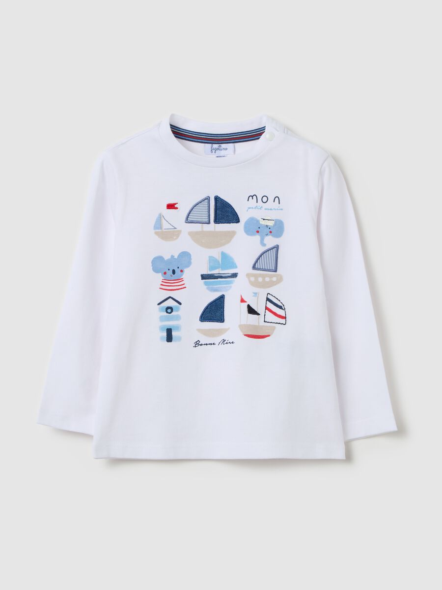 Long-sleeved cotton T-shirt with nautical print_0