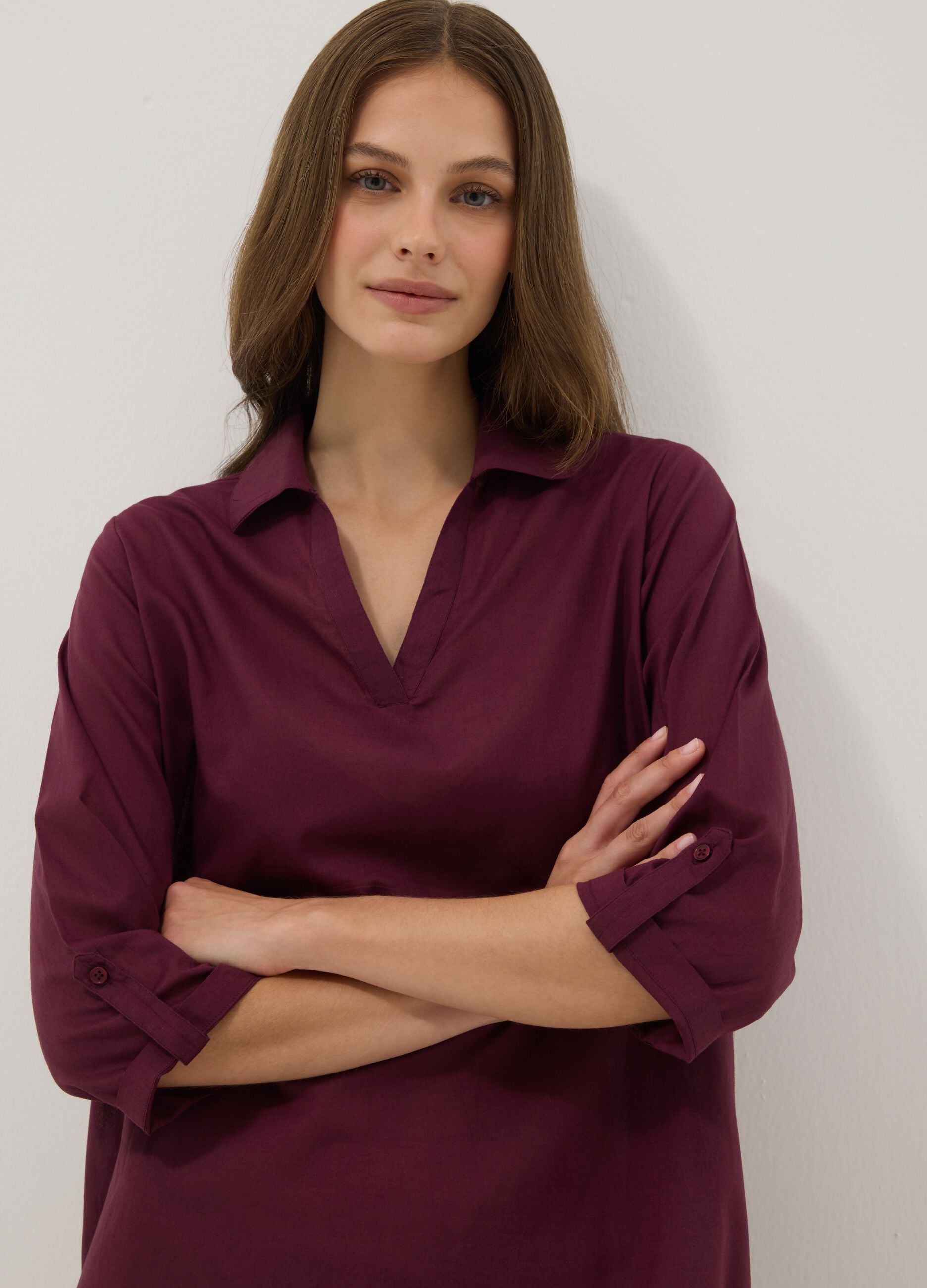 Purple pure organic cotton kaftan with V-neck
