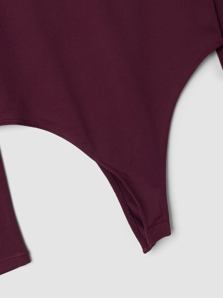 Purple fitted stretch bodysuit with crew neck_1