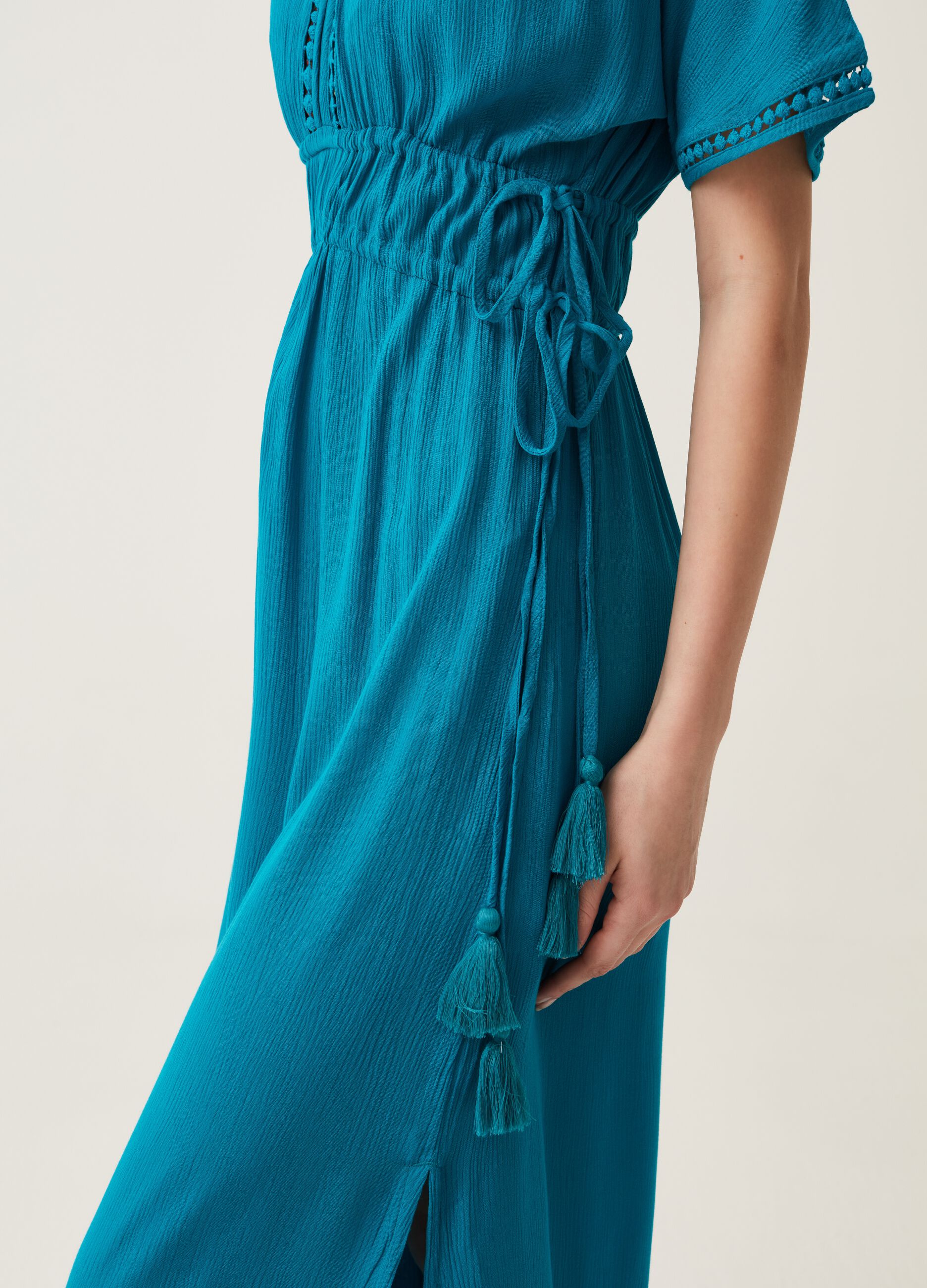 Long beach cover-up with tassels