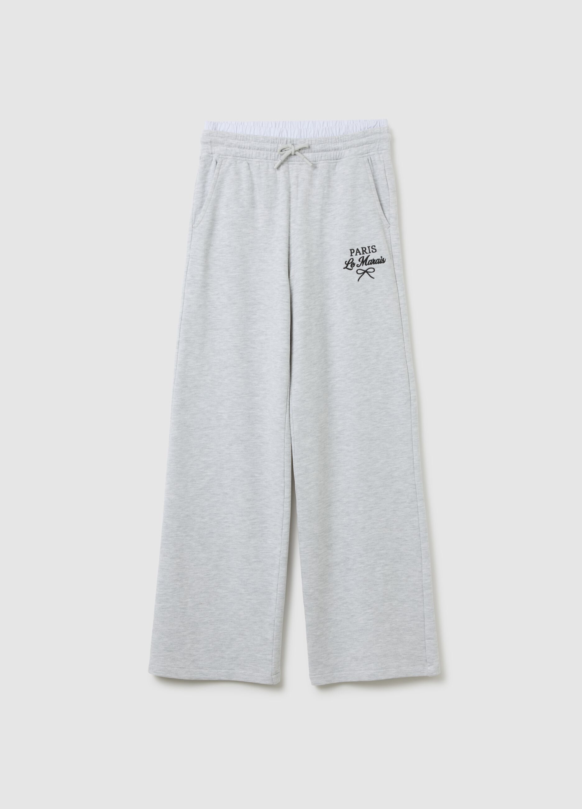 Grey wide leg cotton blend girl's trousers