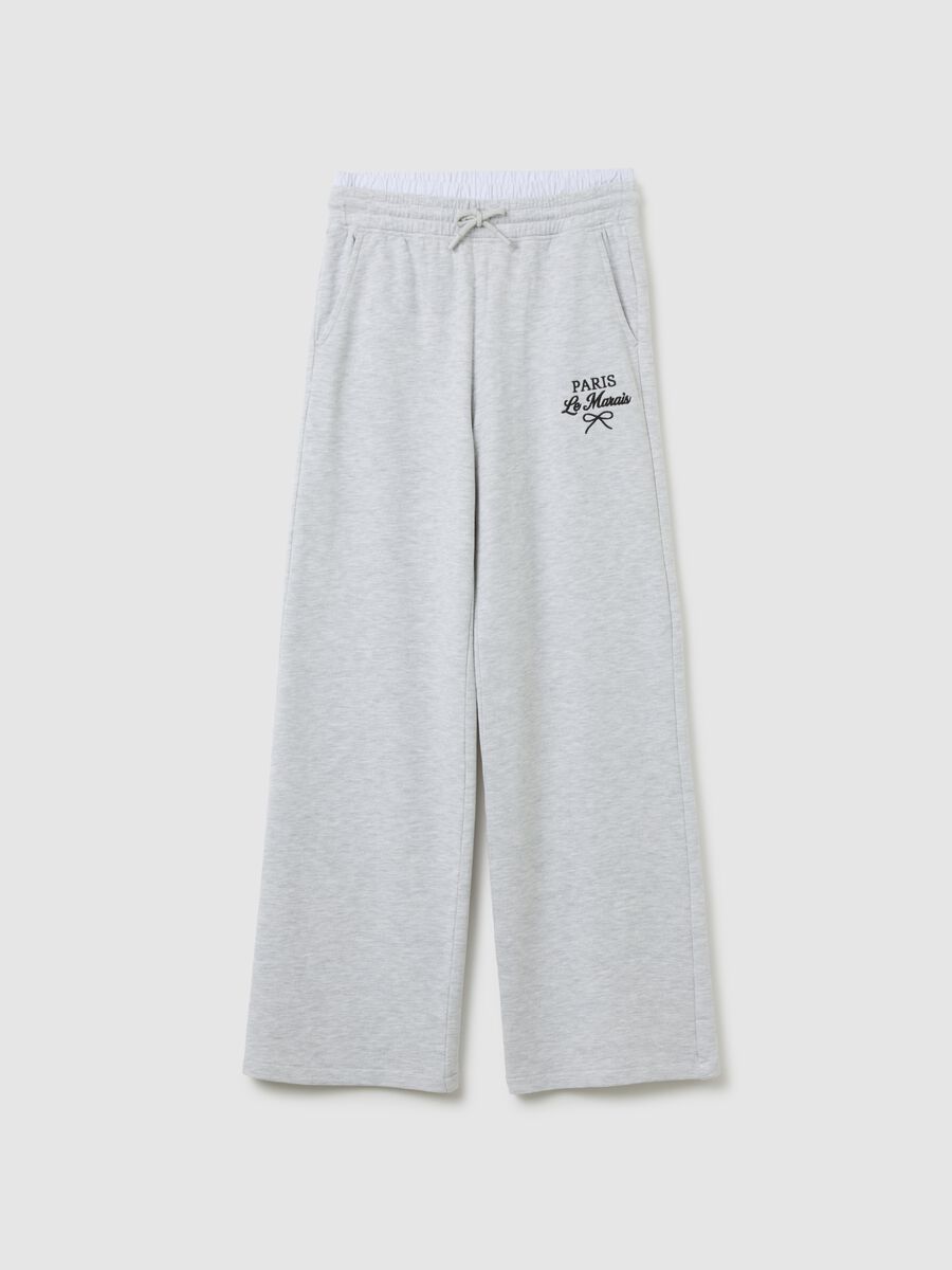 Grey wide leg cotton blend girl's trousers_0