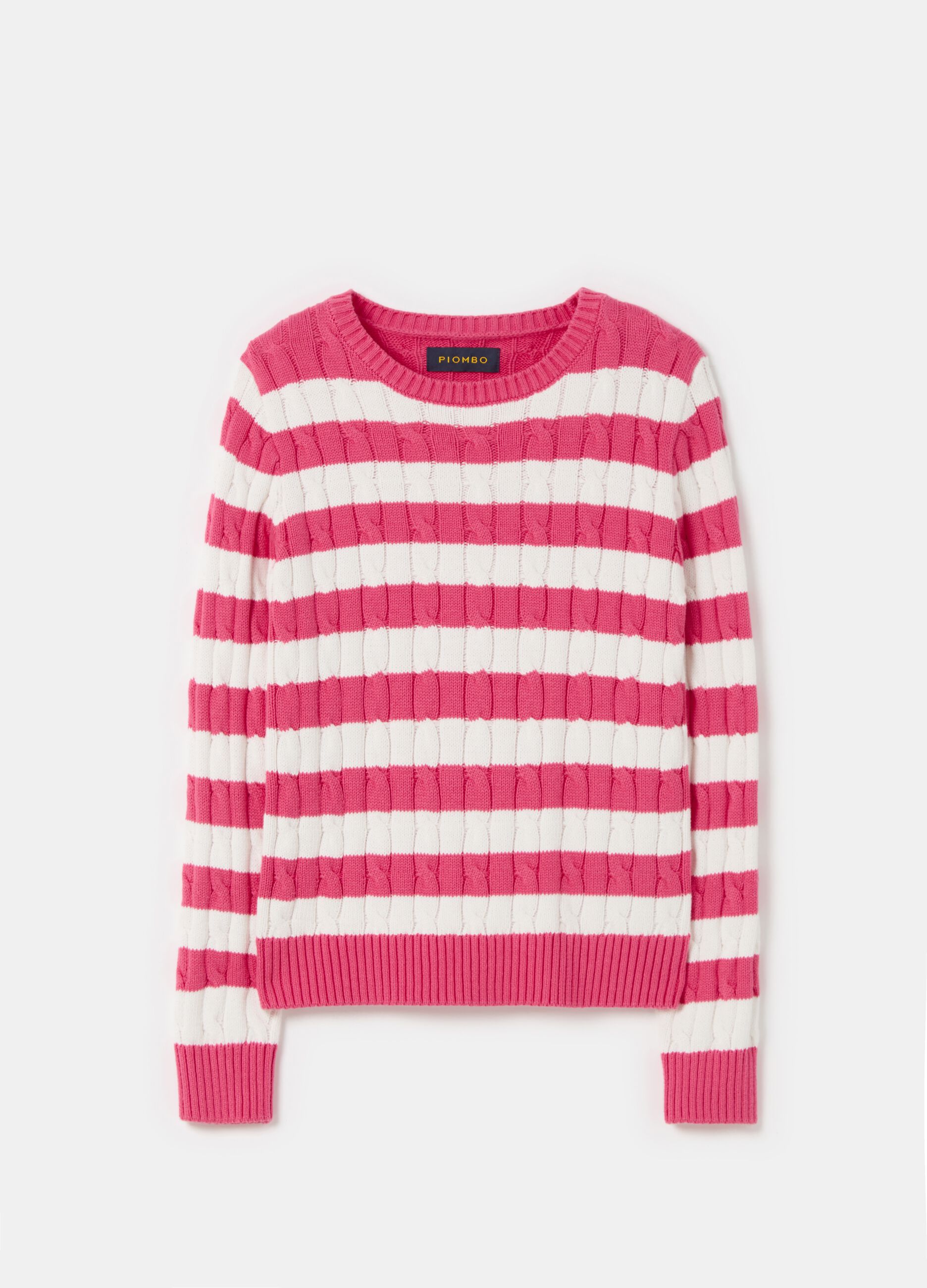 Striped pullover with cable-knit design