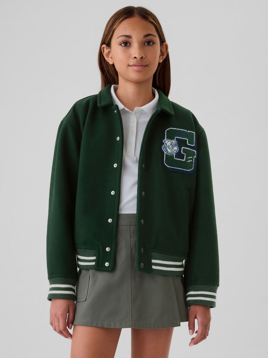 Varsity bomber jacket with bouclé applications_0