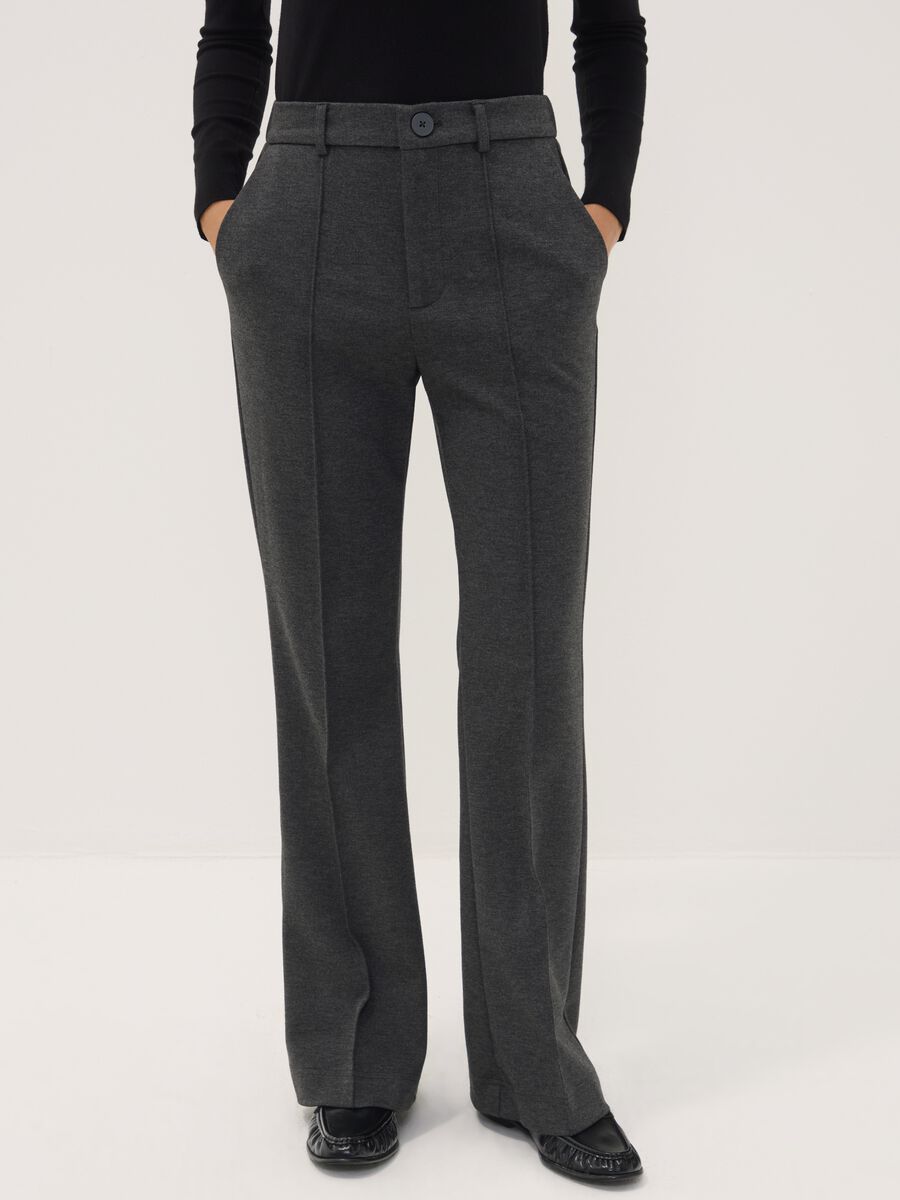 Pantaloni grigi in viscosa elasticizzata straight fit_1