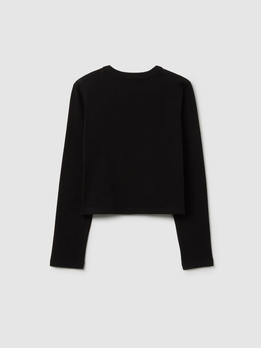 Maglietta da ragazza in puro cotone nero regular fit_1