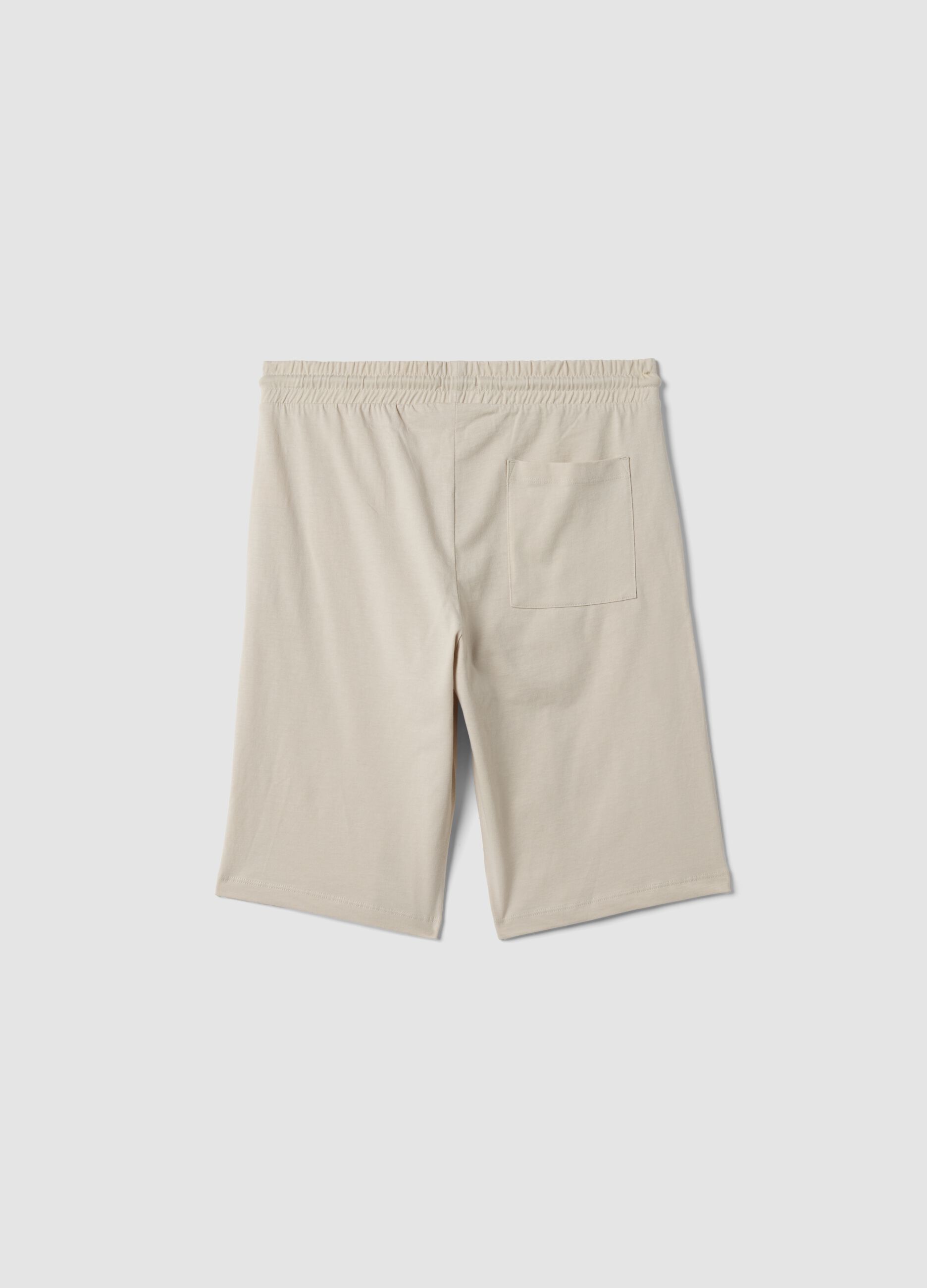 Beige organic cotton Bermuda shorts with elasticated waist