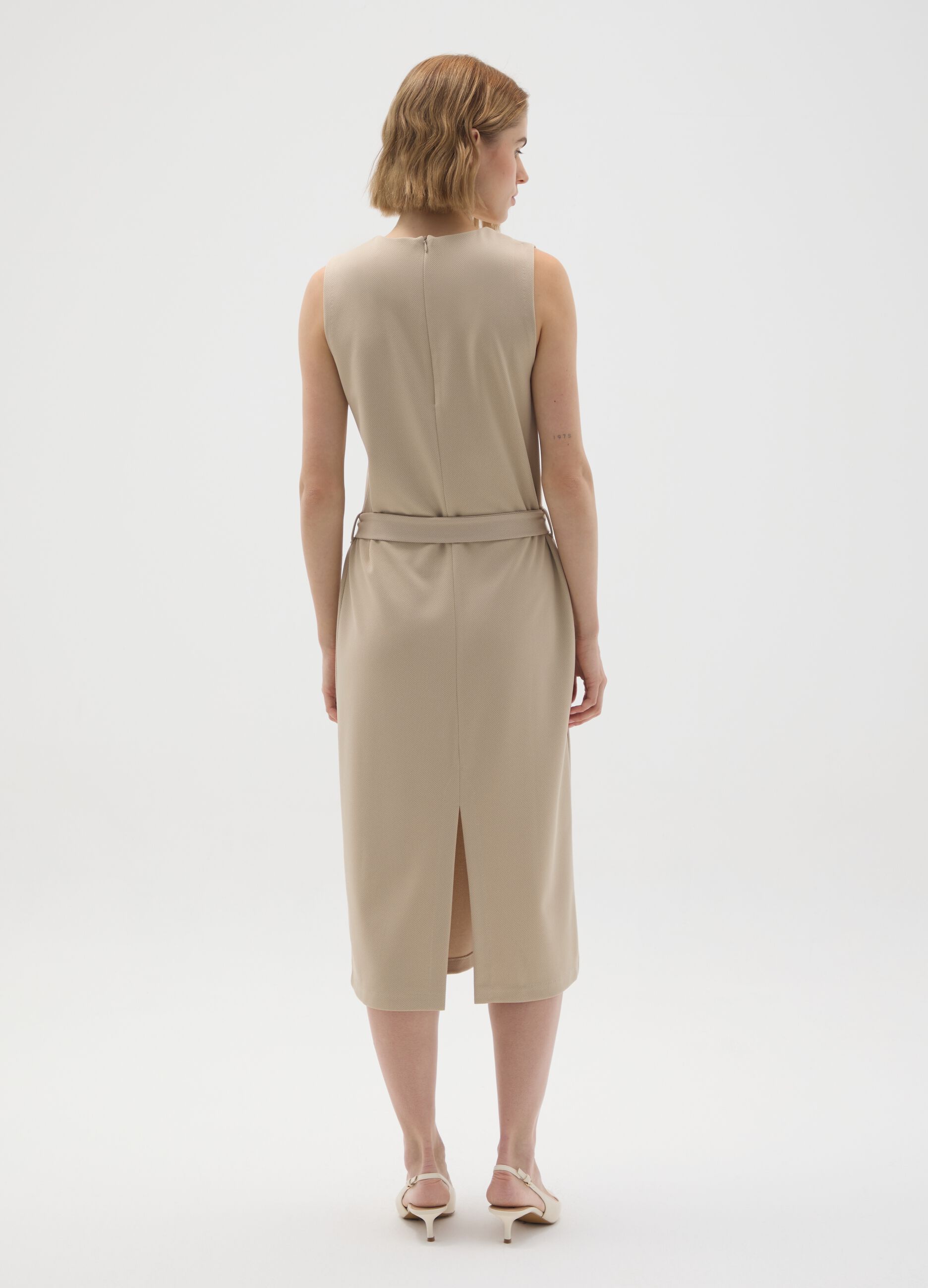 Beige slim fit stretchy fabric dress