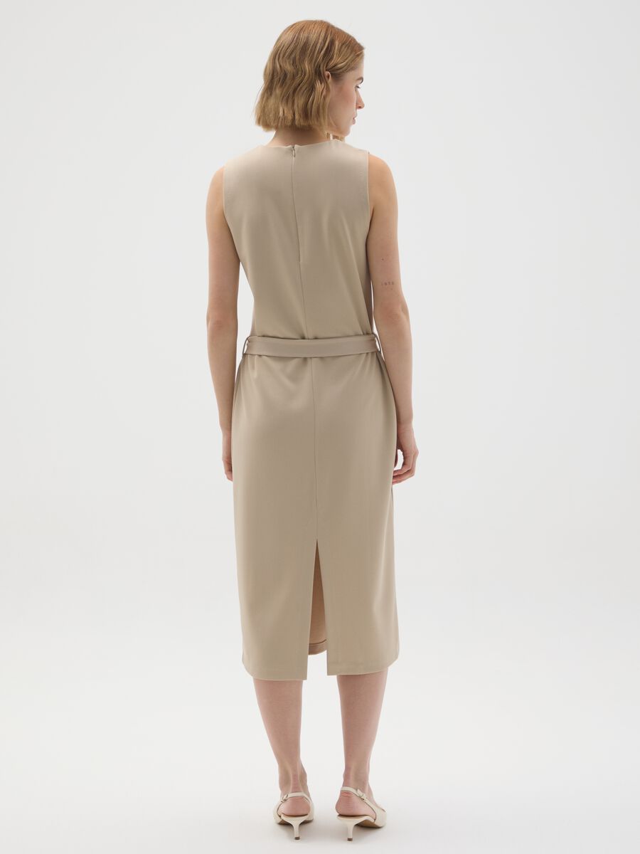 Beige slim fit stretchy fabric dress_2