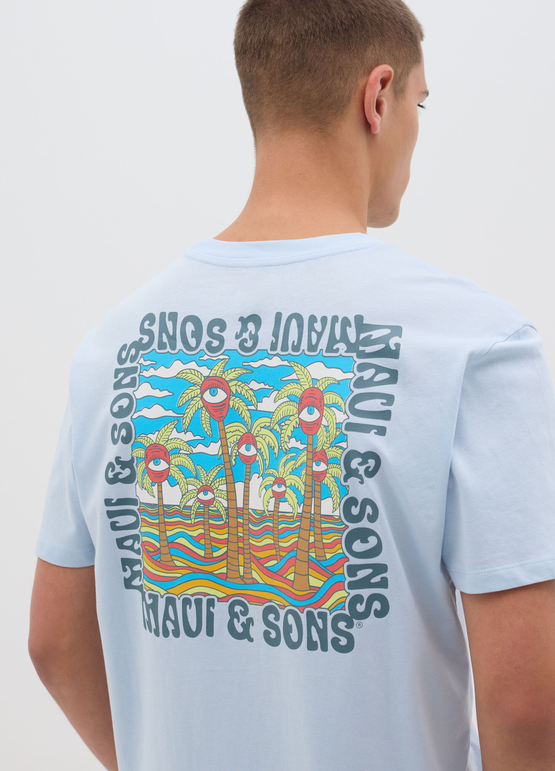 Men's pure cotton blue T-shirt regular fit with print