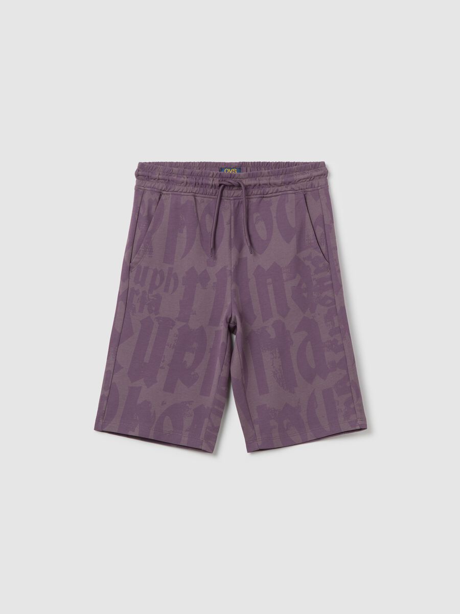 Purple French terry shorts with print_3