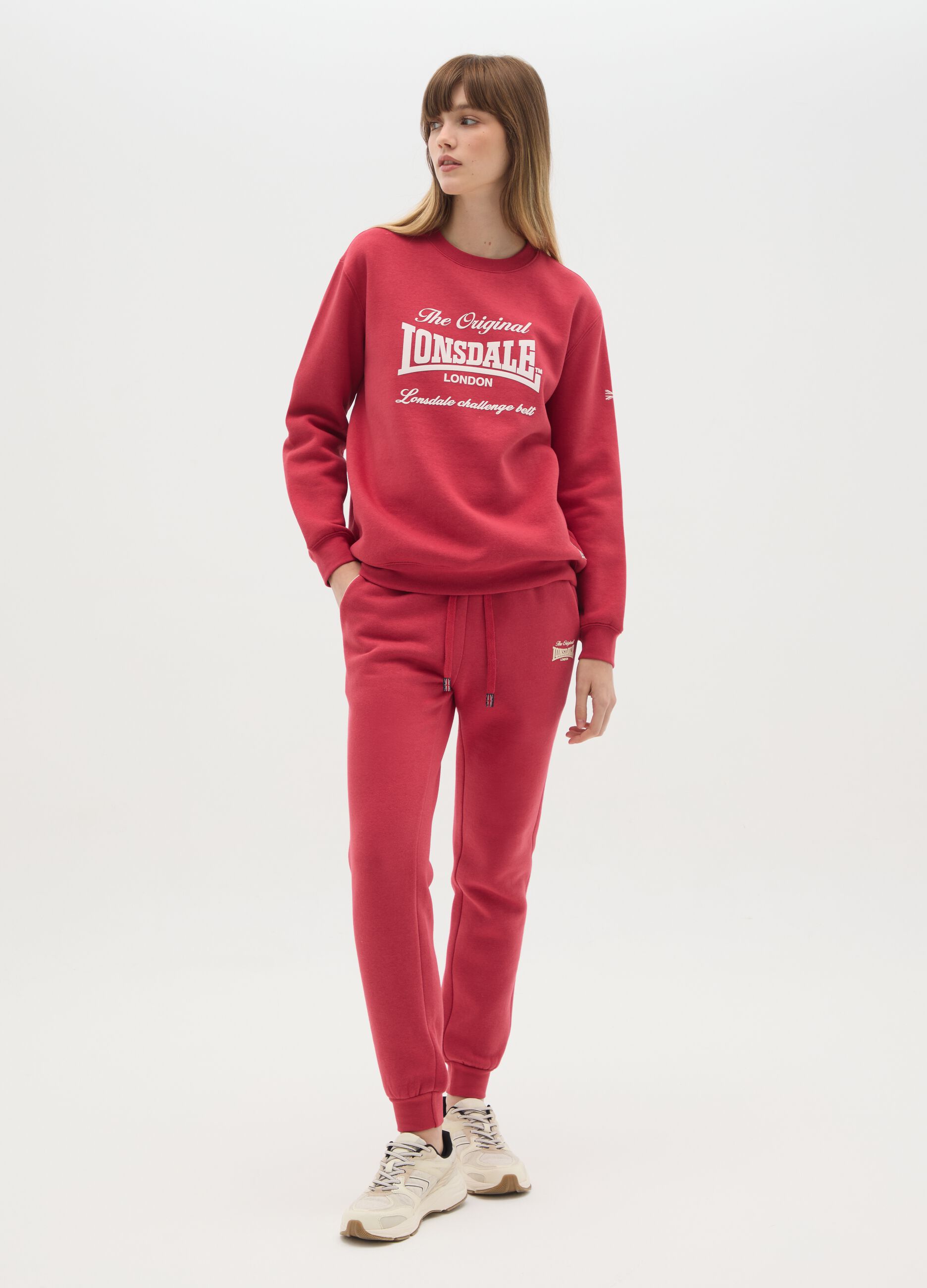 Red cotton blend jogger trousers