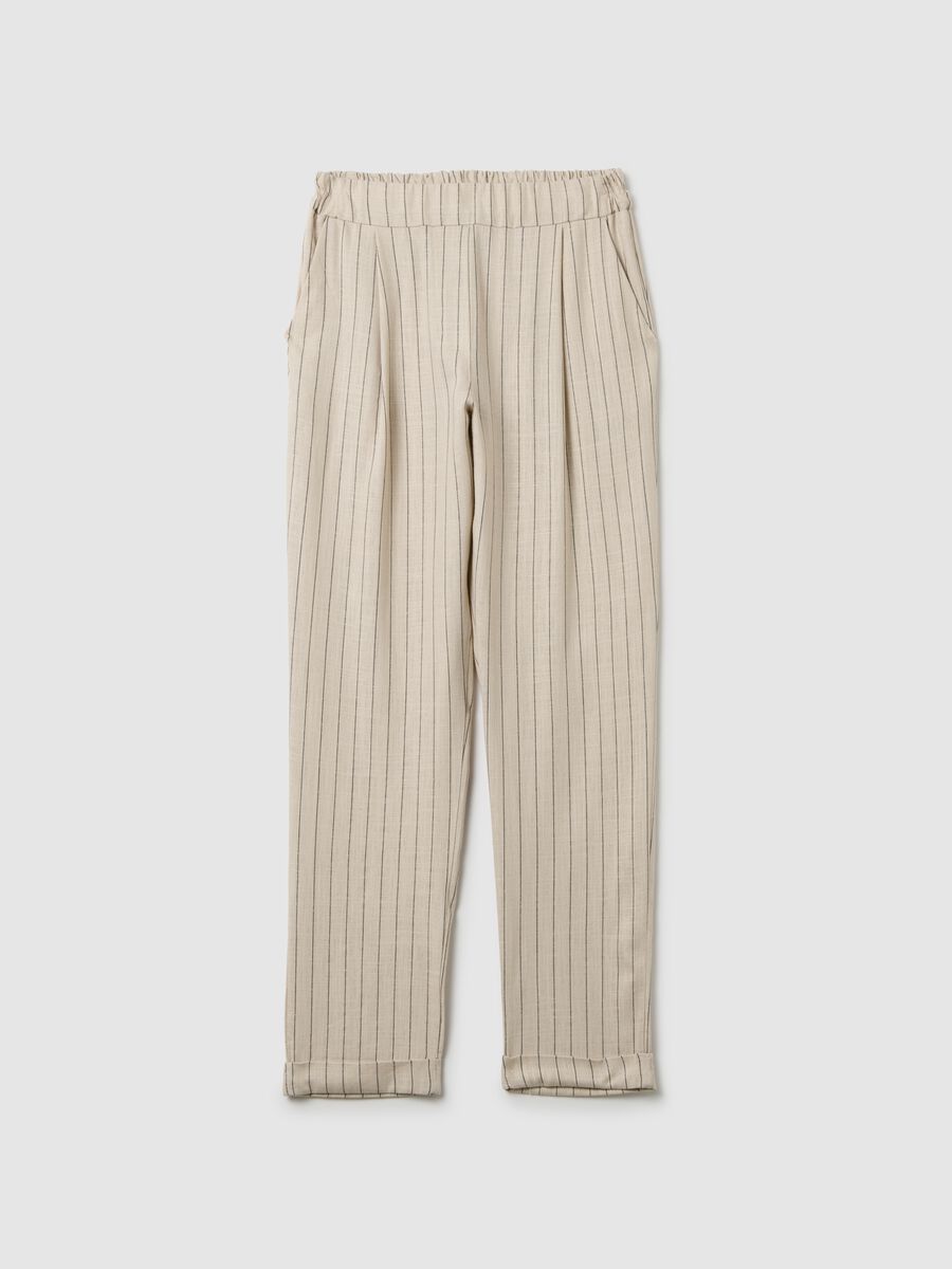 Beige Linen Blend Women's Regular Fit Trousers_0