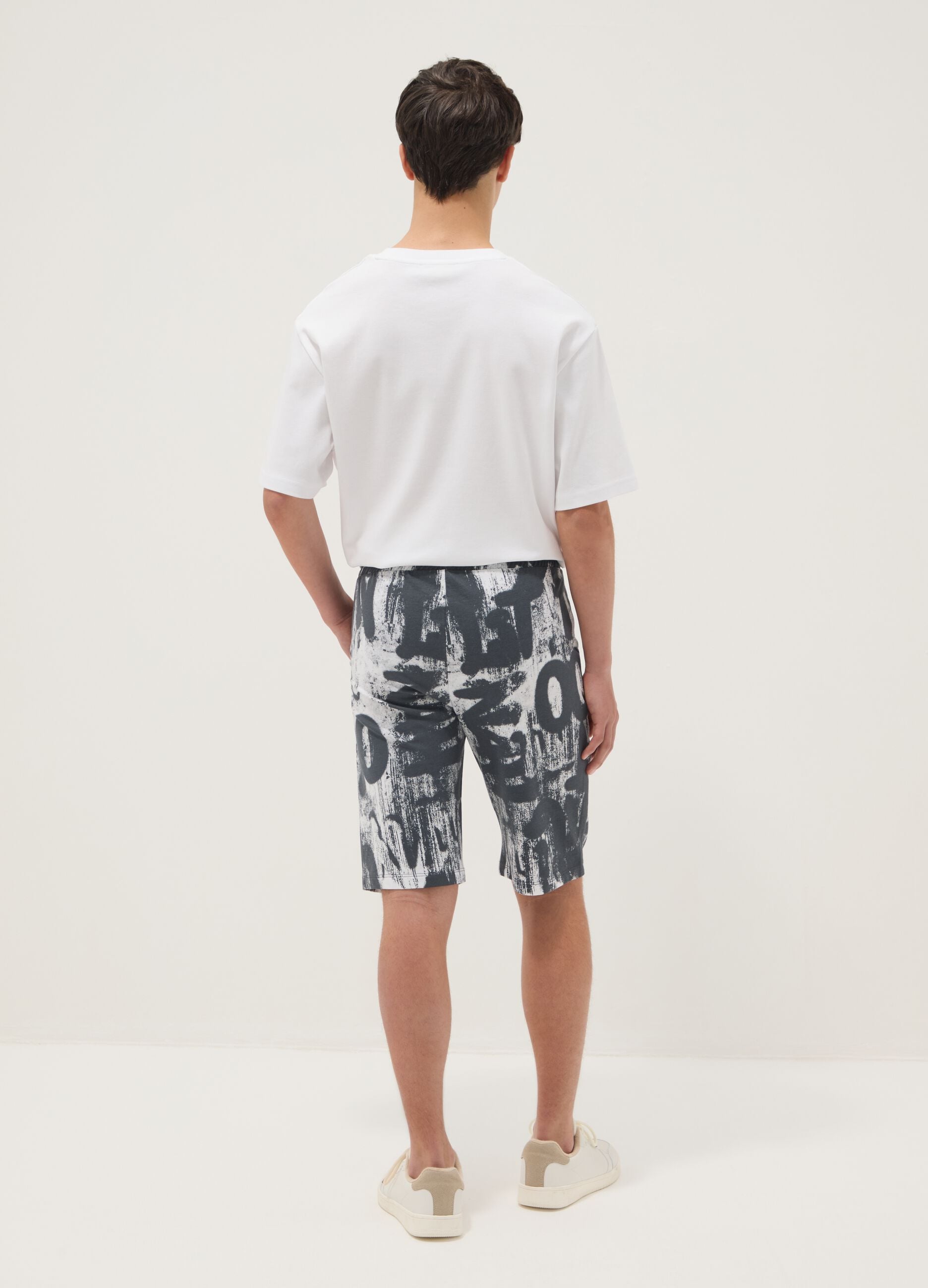 Shorts in puro cotone con stampa multicolor da ragazzo regular fit