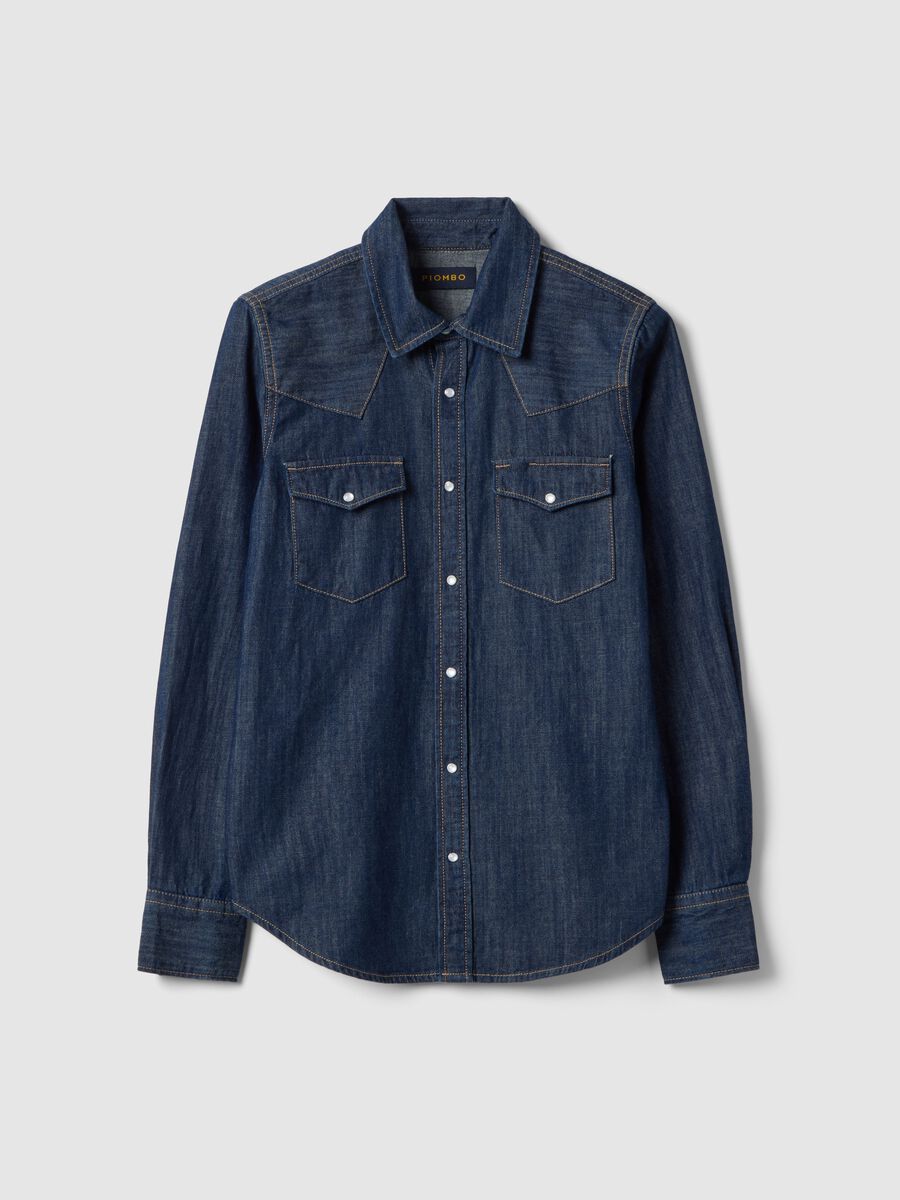 Regular fit blue denim pure cotton shirt_4