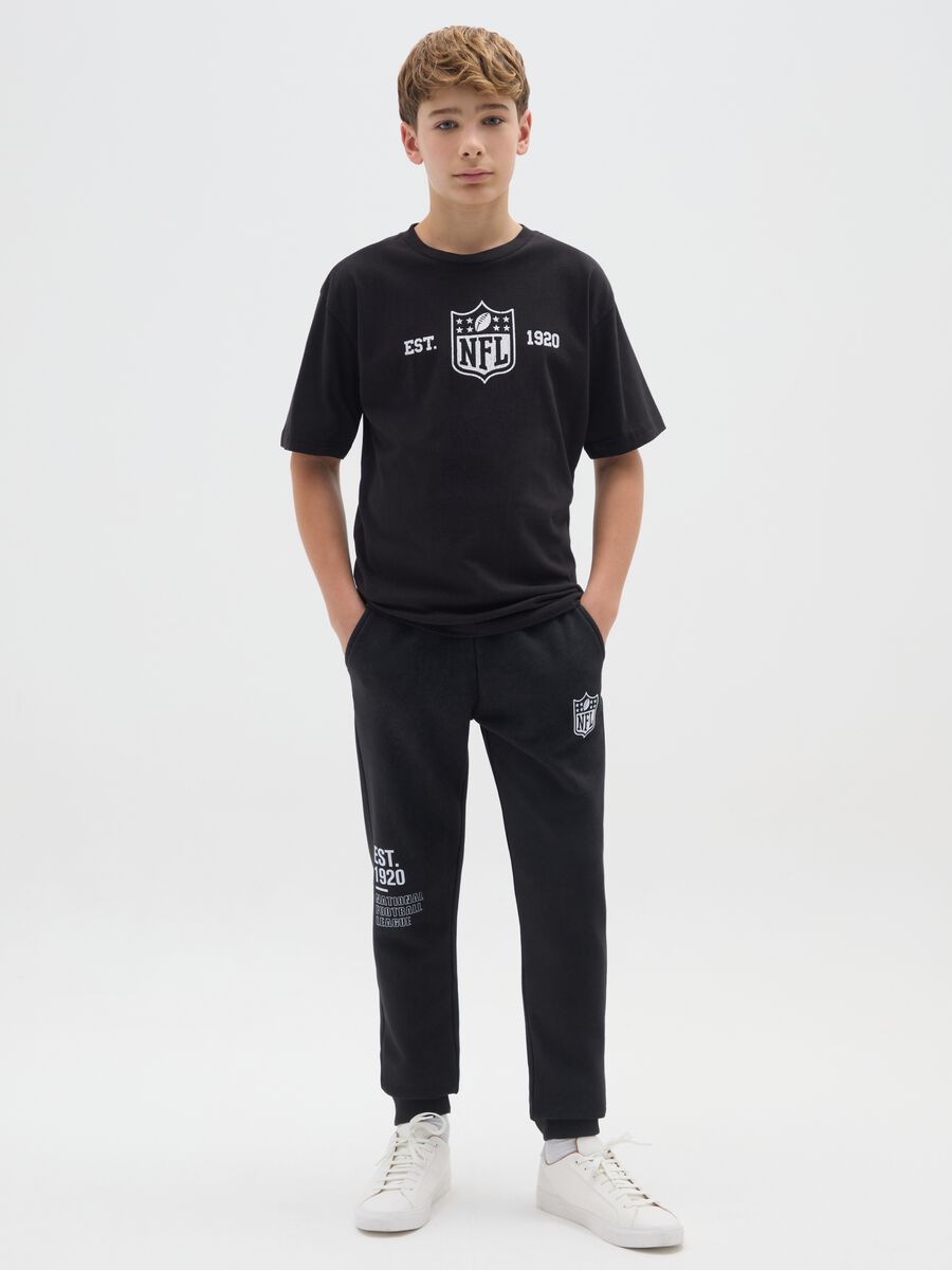 Kids' black regular fit cotton blend trousers with NFL logo_0