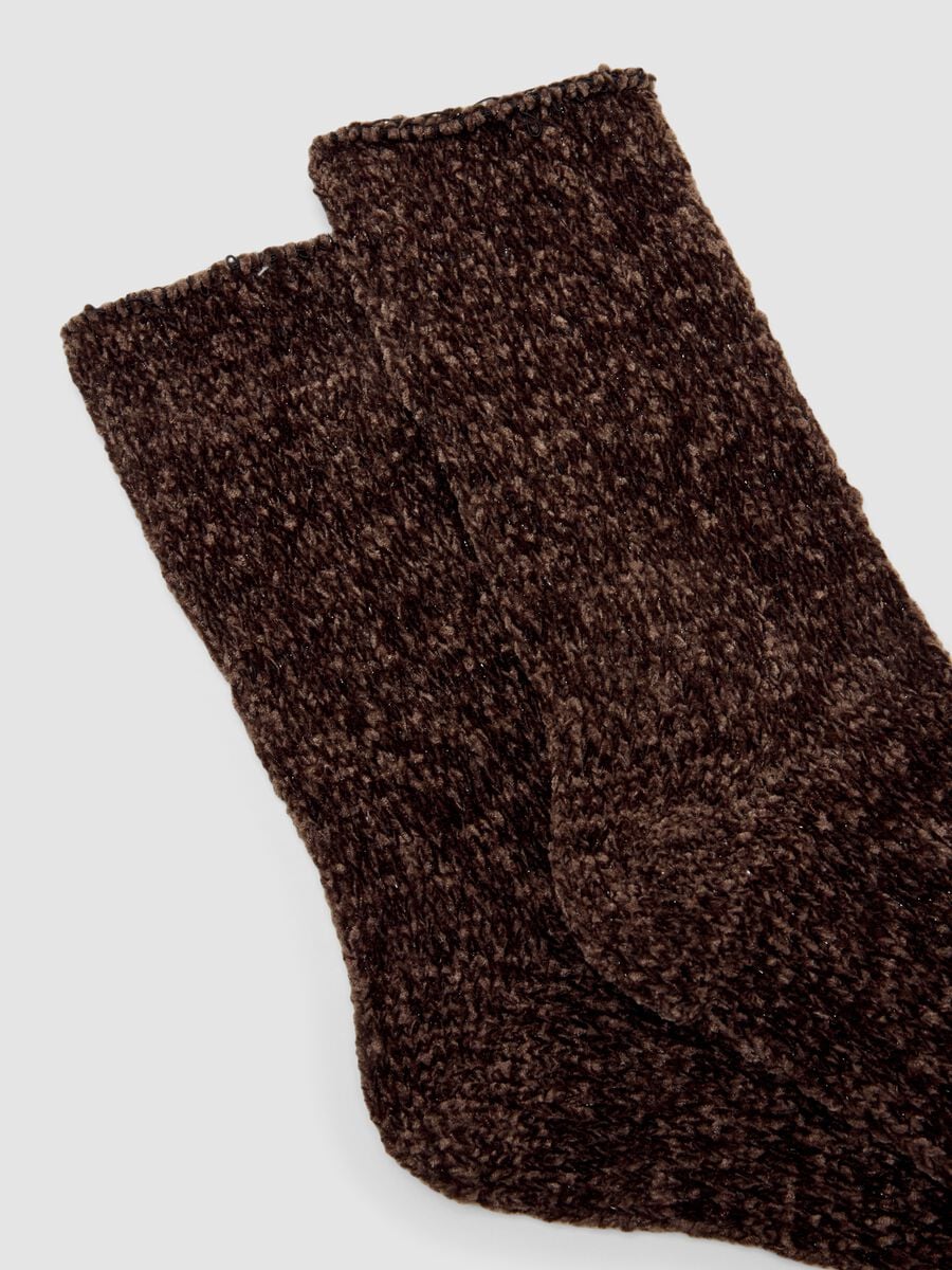 Brown boucl&eacute;-effect stretch-fabric socks_1