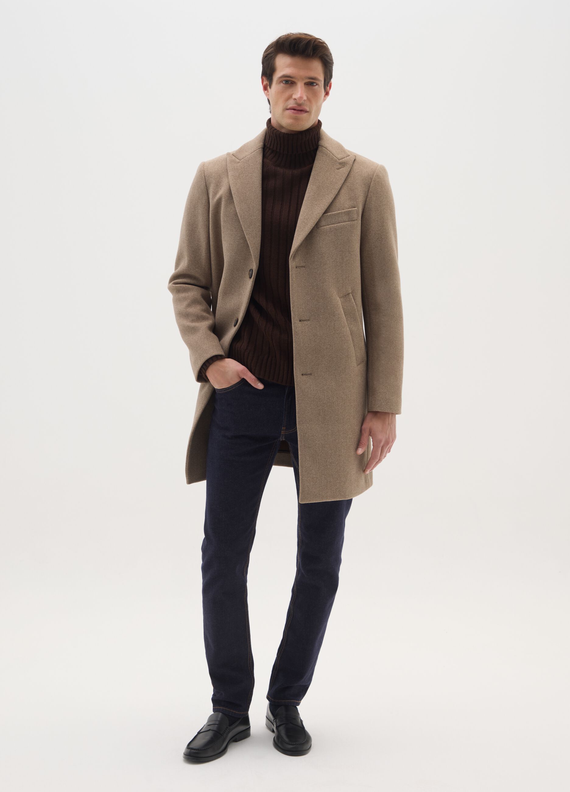 Cappotto lungo beige regular fit con bottoni