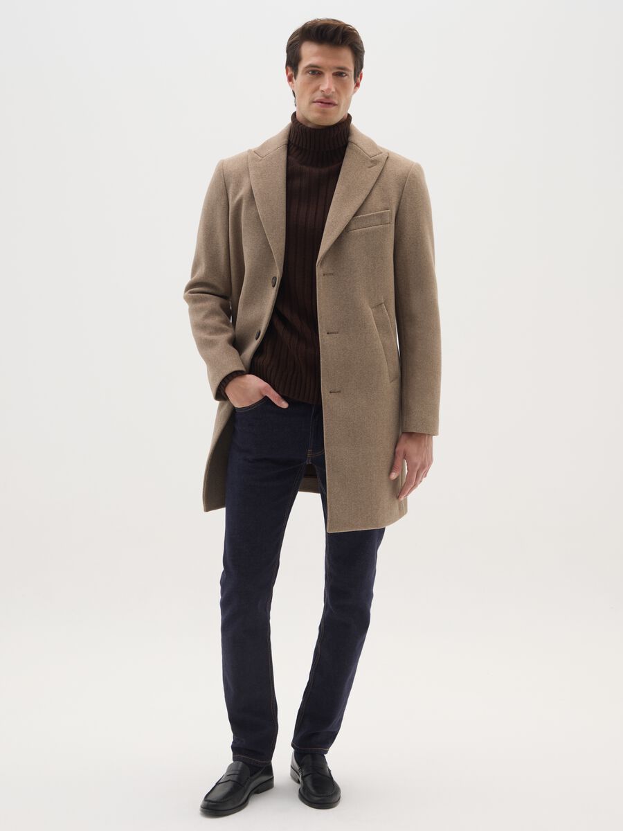 Cappotto lungo beige regular fit con bottoni_1