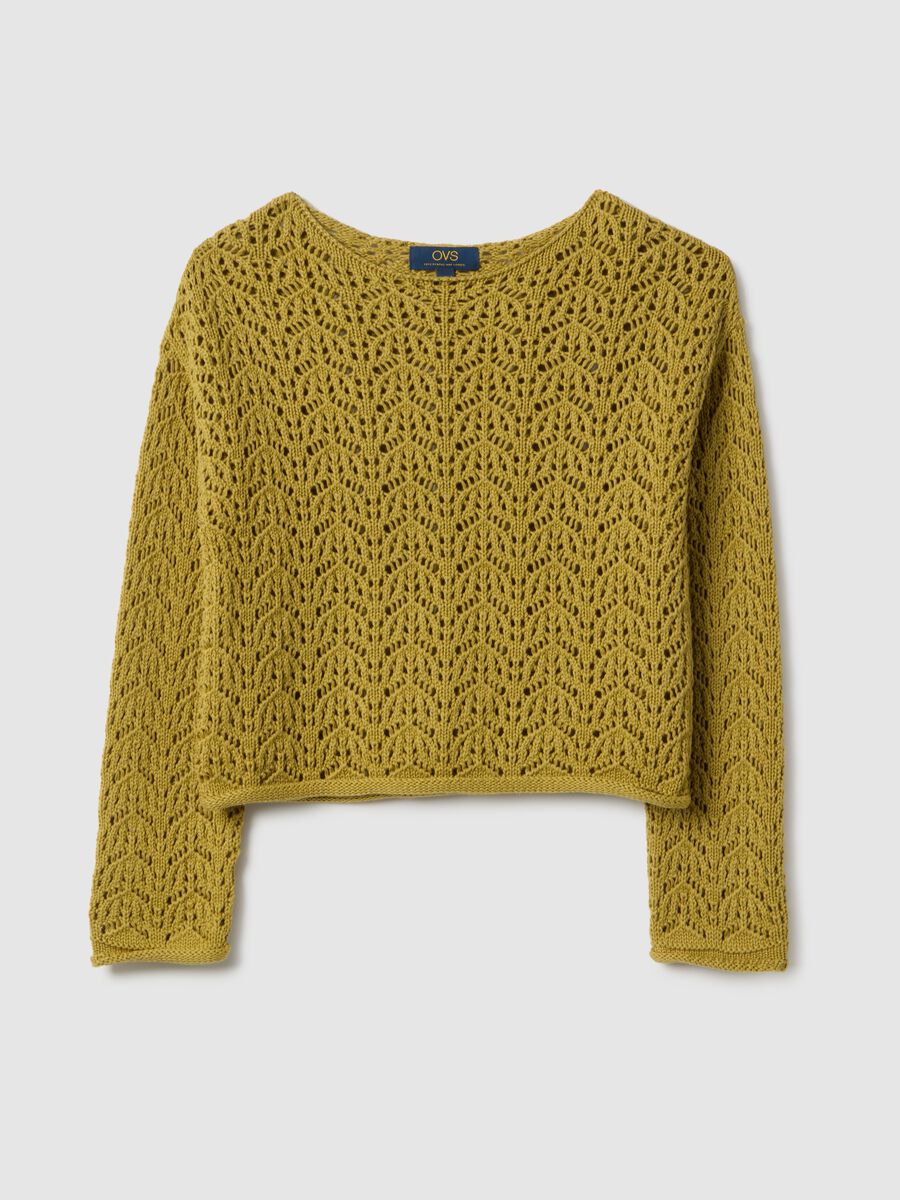 Pure cotton yellow jumper regular fit with perforated pattern_4