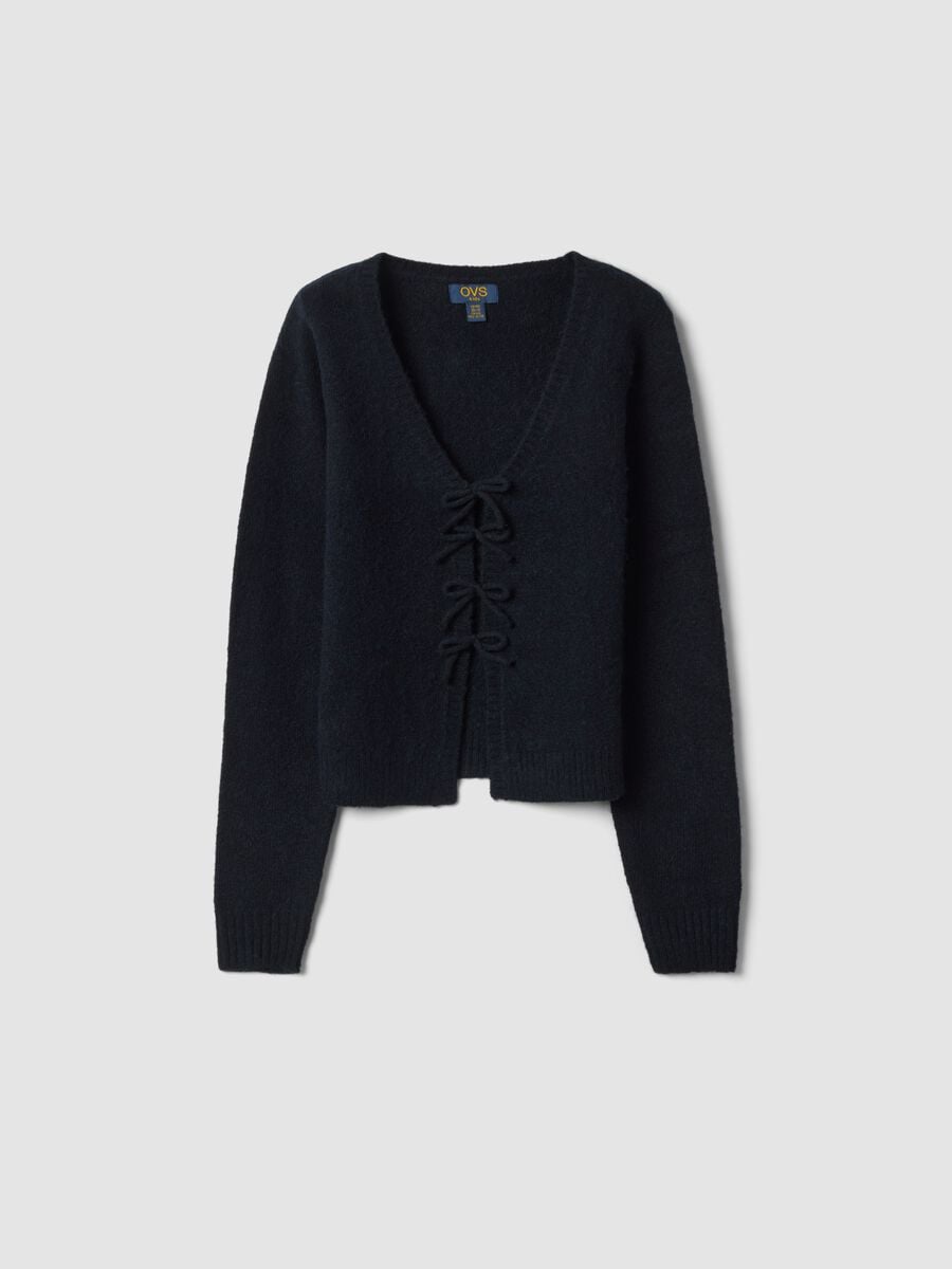 Black stretch wool cardigan, regular fit_0