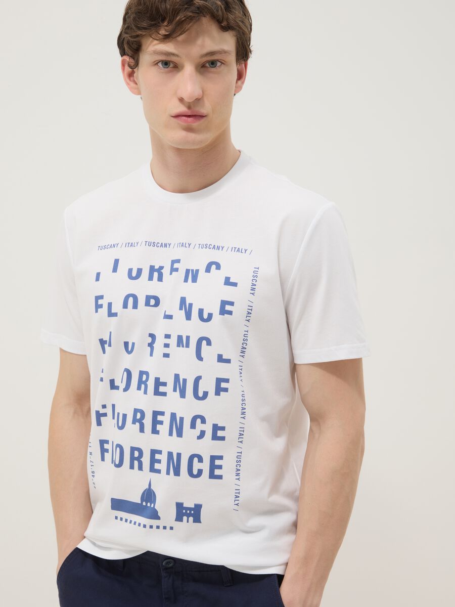 White pure cotton T-shirt with print, regular fit_2