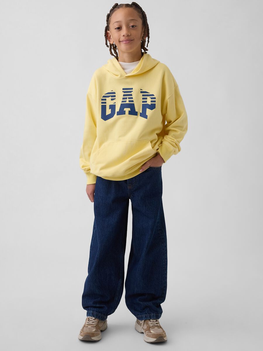 Felpa in misto cotone gialla da bambino regular fit con logo_1