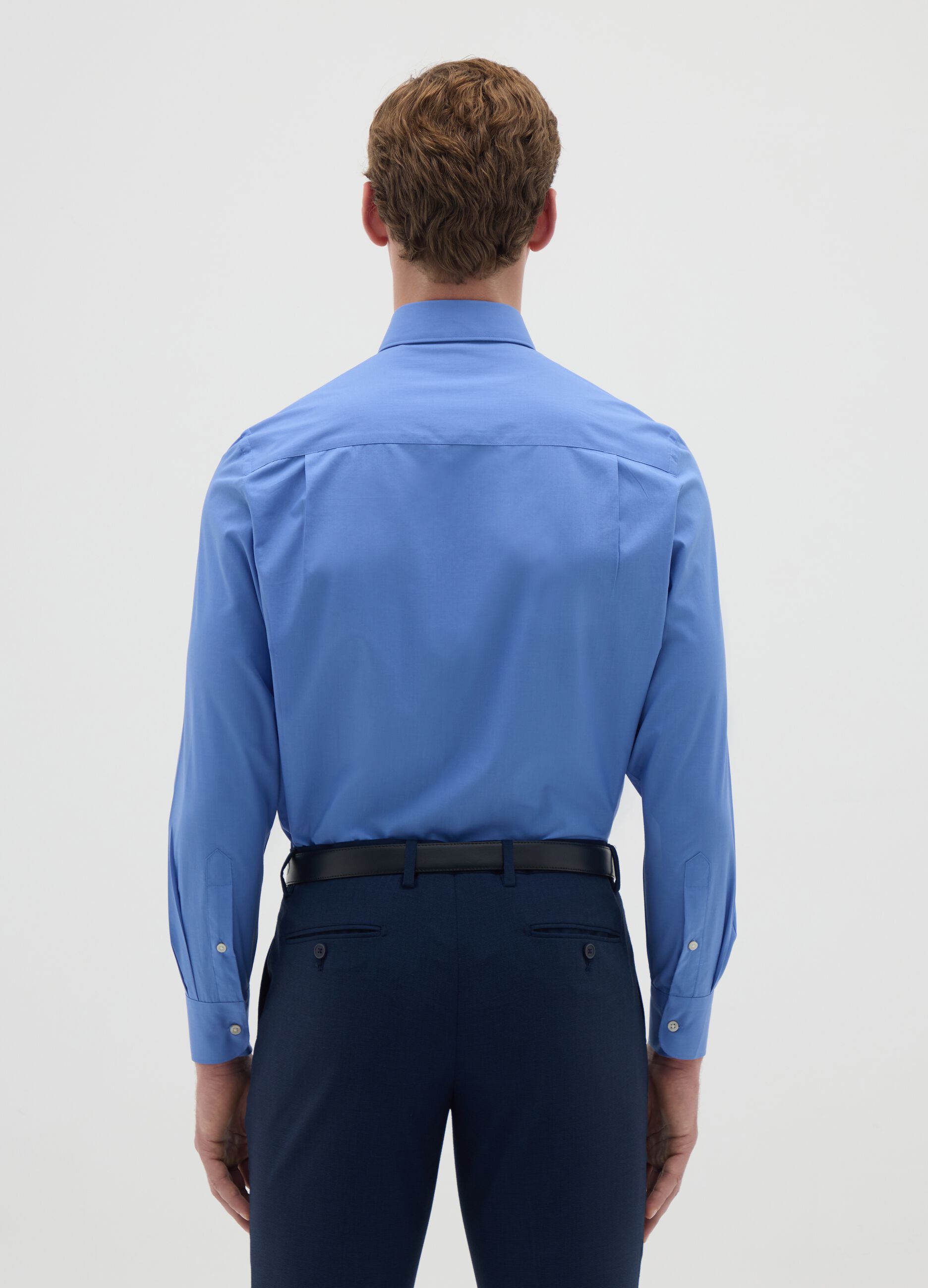 Men's Blue Cotton Blend Easy Iron Shirt