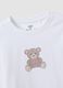White pure cotton crew-neck T-shirt with teddy bear print for girls_4