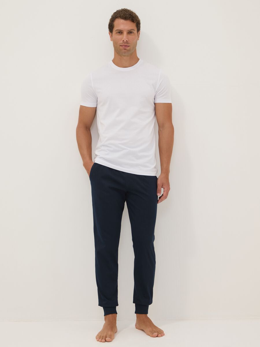 Pantaloni pigiama blu in cotone organico con coulisse_0